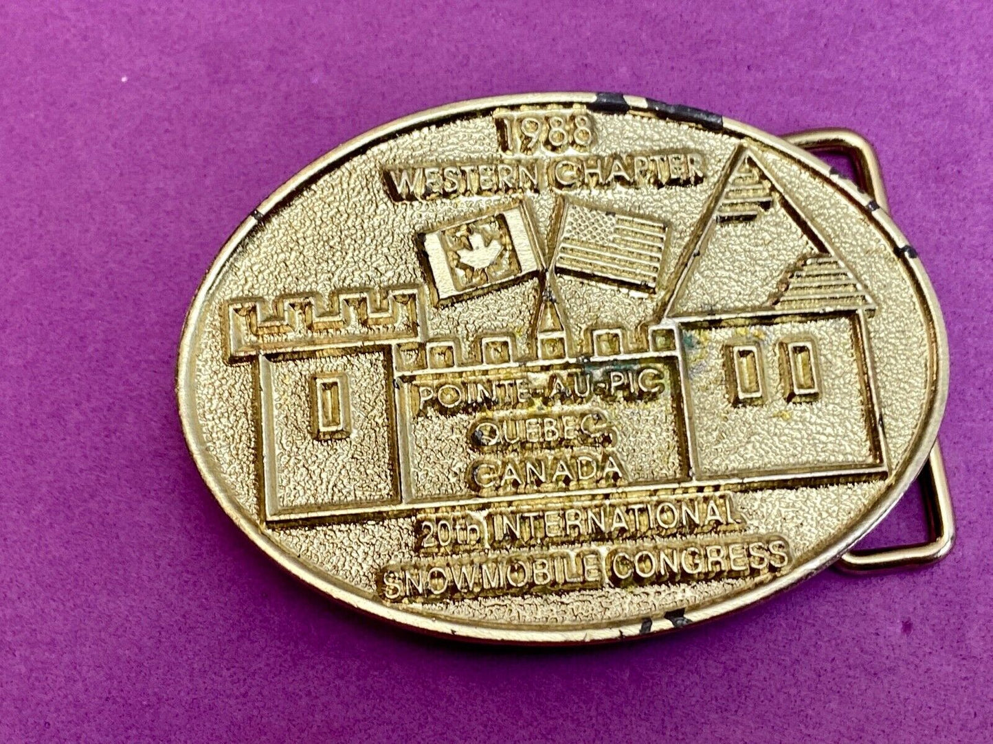 Vintage 1988 Western Chapter Pointe-au-Pic Quebec Canada belt buckle RARE! #61