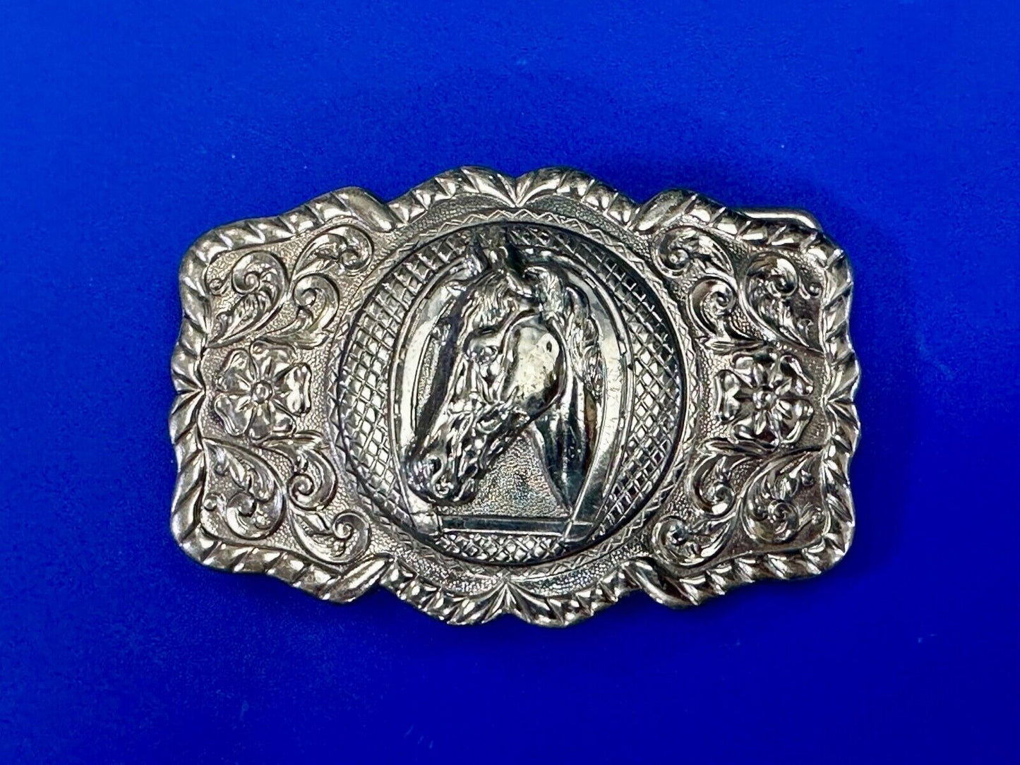 BELL Trading Post NICKEL SILVER Horse head bust profile belt buckle