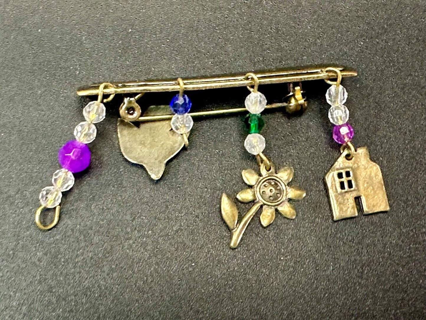 avon signed dangle brooch pin - Dove stunflower house - missing a charm
