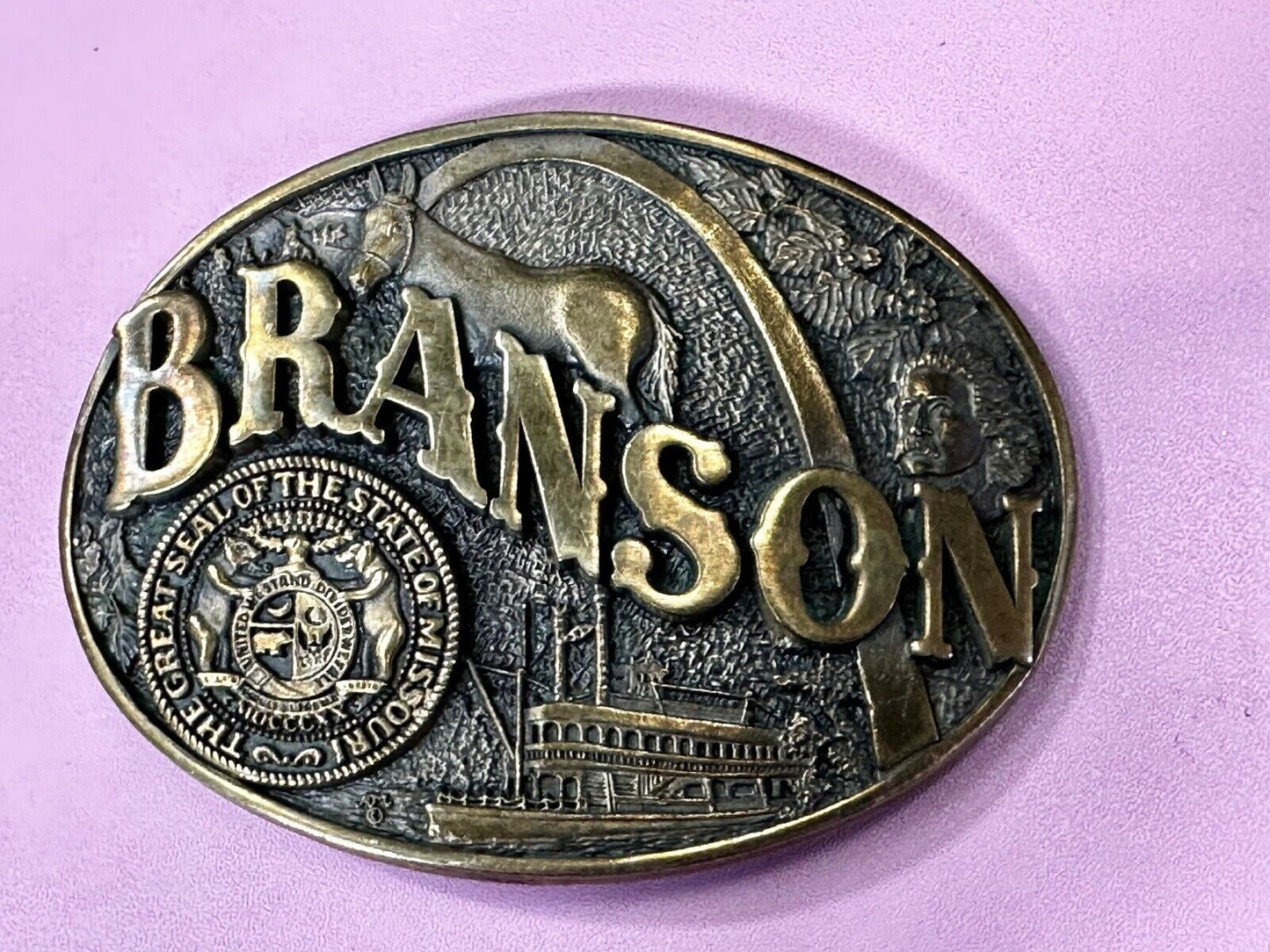 The Great Seal of the State of Missouri Branson Brass Commemorative Belt Buckle