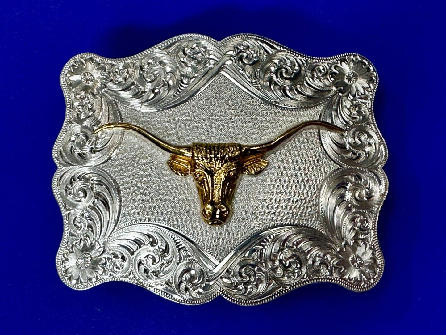 Texas Longhorn Steer Rodeo Bull Two Tone Belt Buckle by Montana Silversmiths