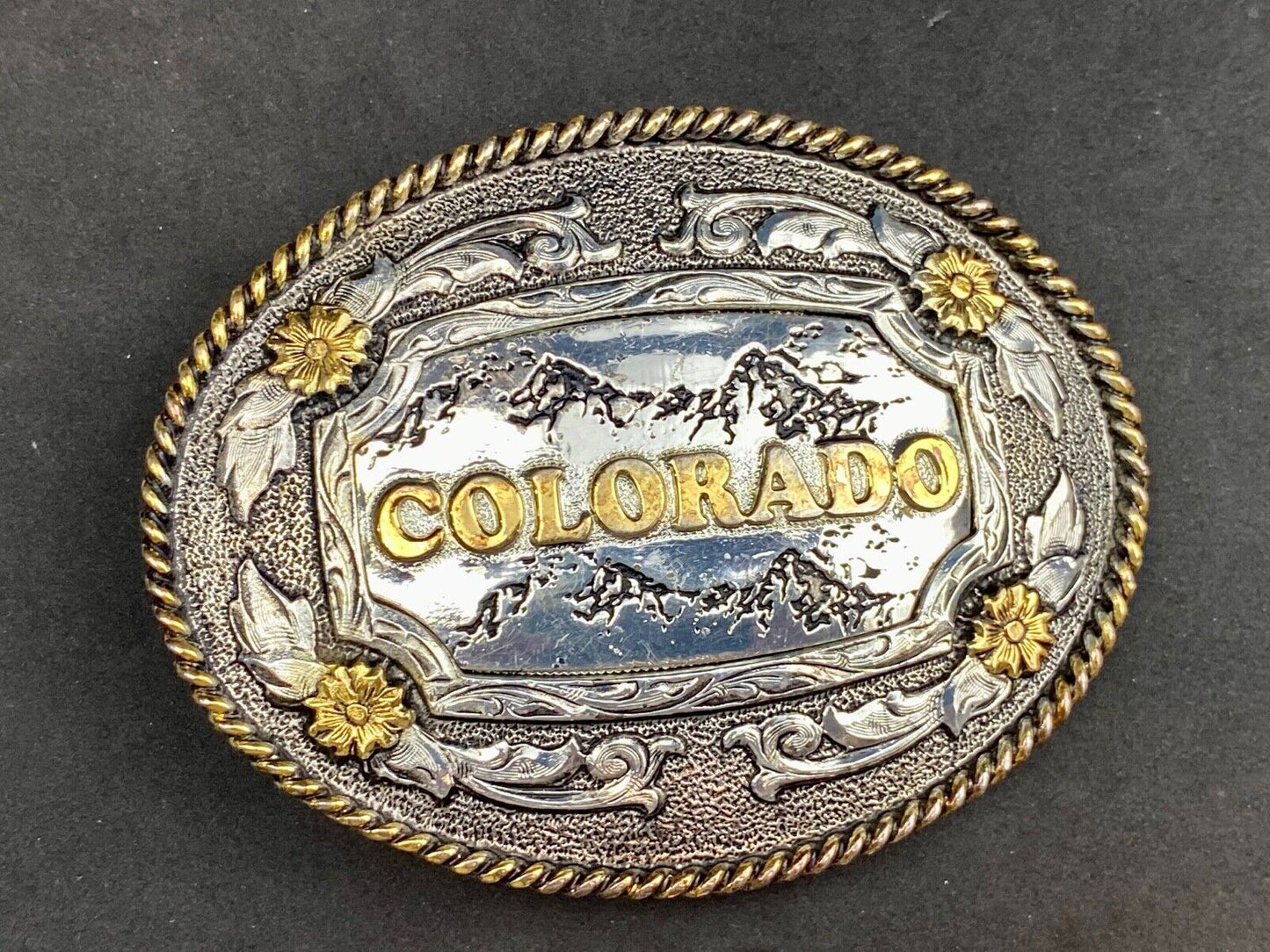 The great state of COLORADO- BEAUTIFUL mixed metal BELT BUCKLE CO Mountains