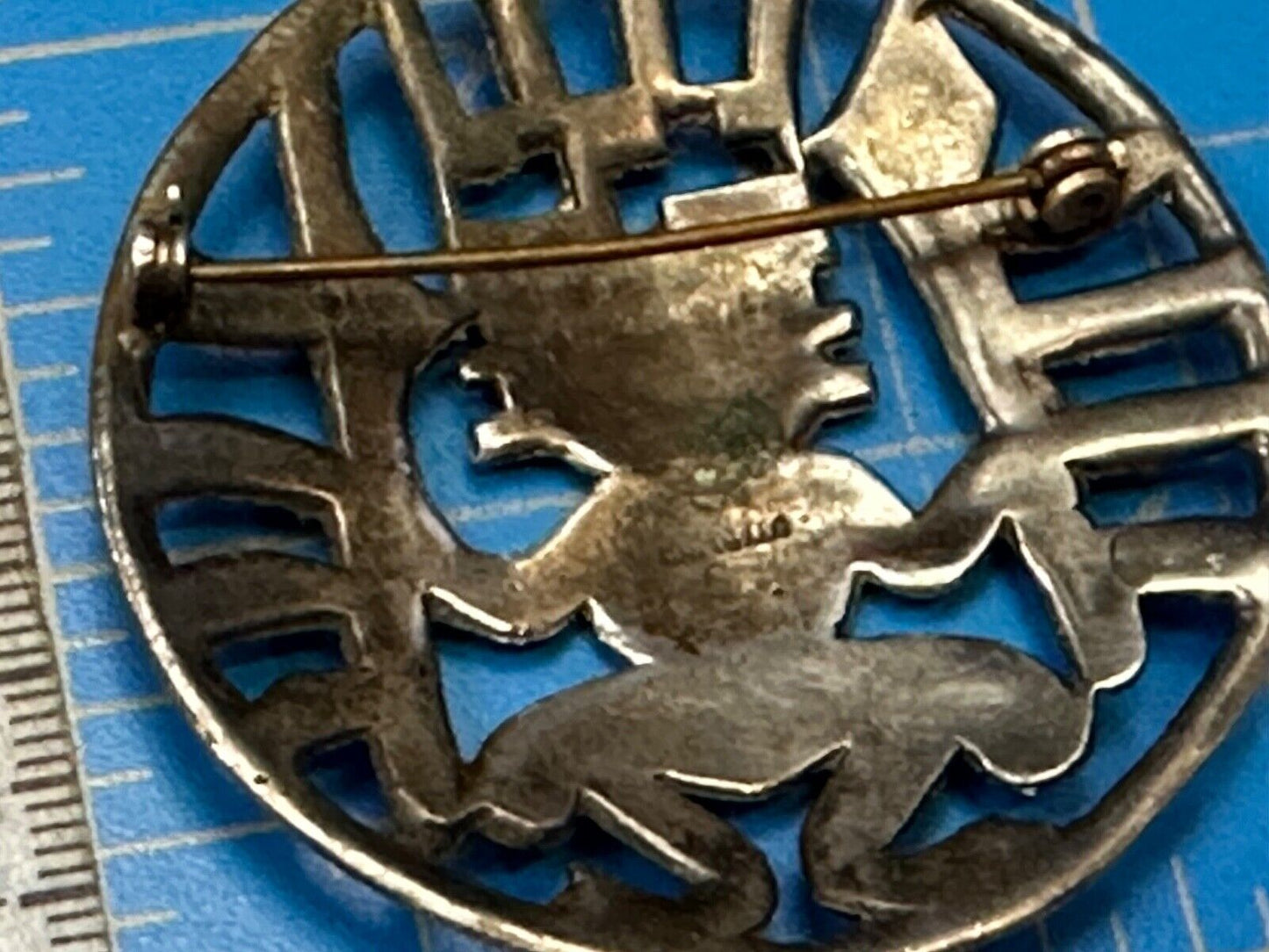 Tribal Chief Man Figure Aztec? unknown to me! Sterling Brooch Pin