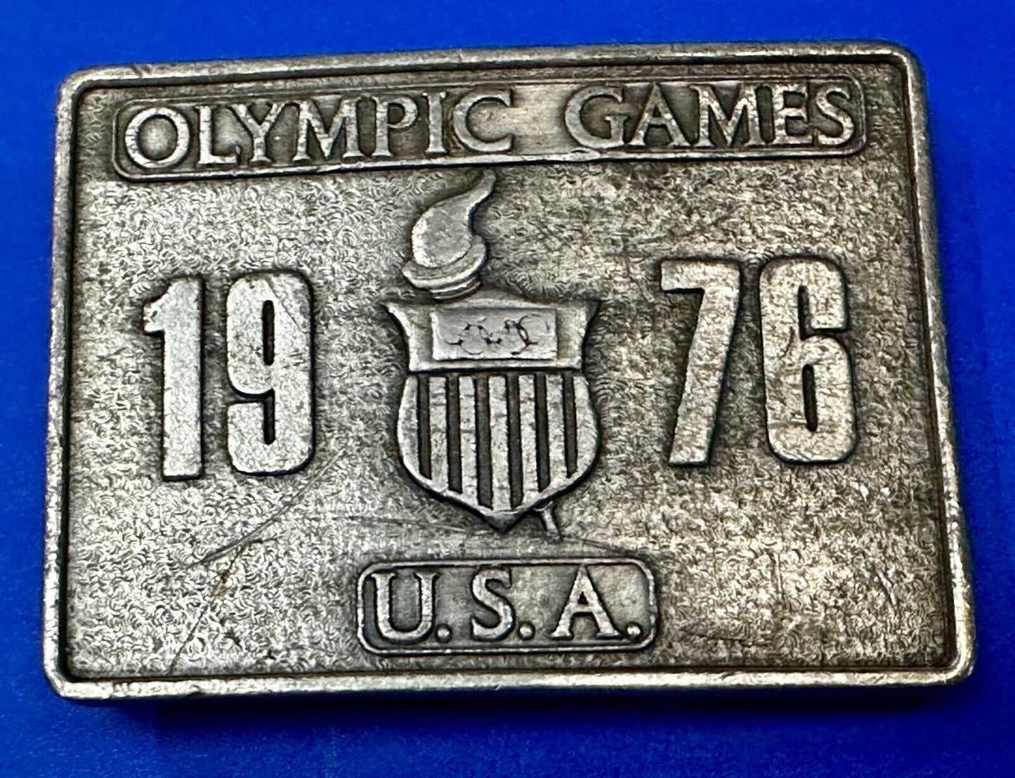 Bergamot Brass Works 1976 Olympic Games Belt Buckle USA Vintage Rectangle Solid