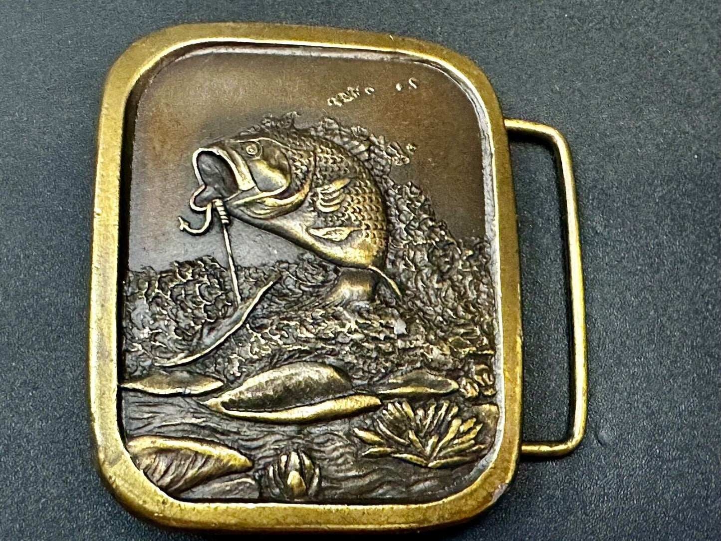 Bass Sport Fishing Vintage 1976 Indiana Metal Craft Belt Buckle
