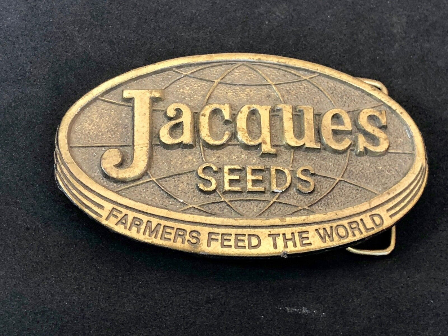 1970’s Jacques Seeds belt buckle farmers feed the world. Limited ED. Lewis