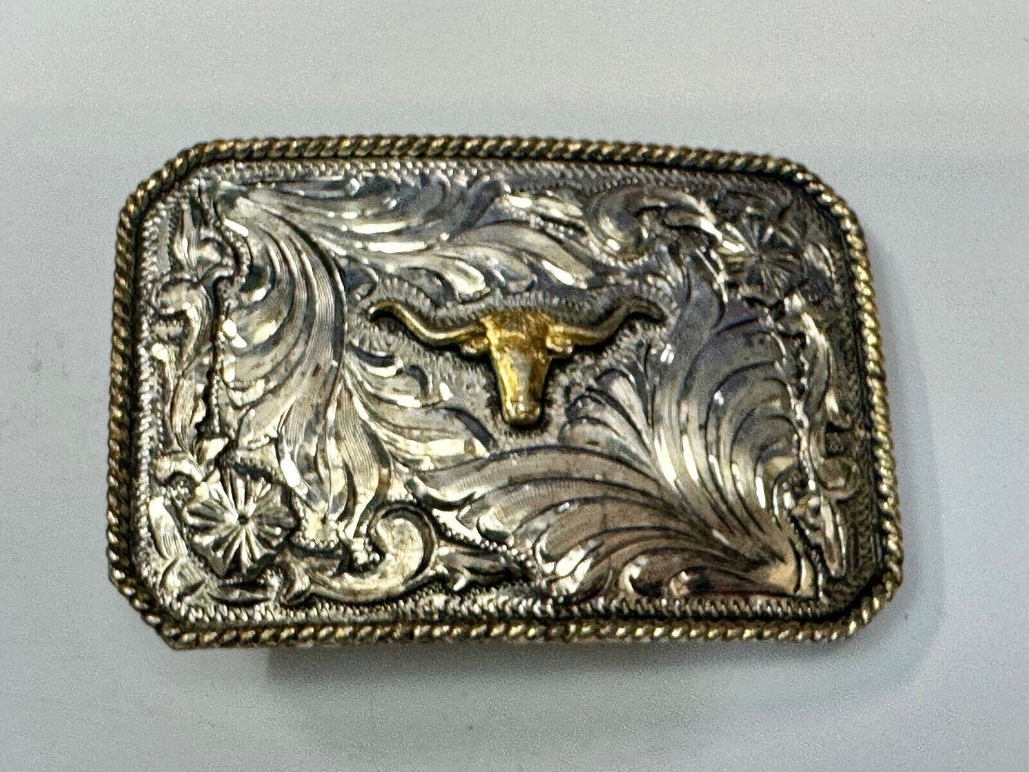 Texas Longhorn - Vintage Silver Strike Ornate Belt Buckle