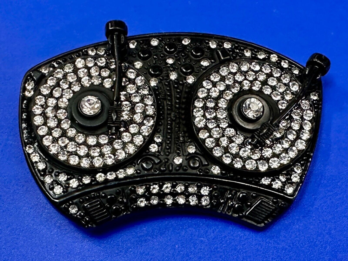 Spinner DJ Turntables Record Player Rhinestone Accented Turning Belt Buckle