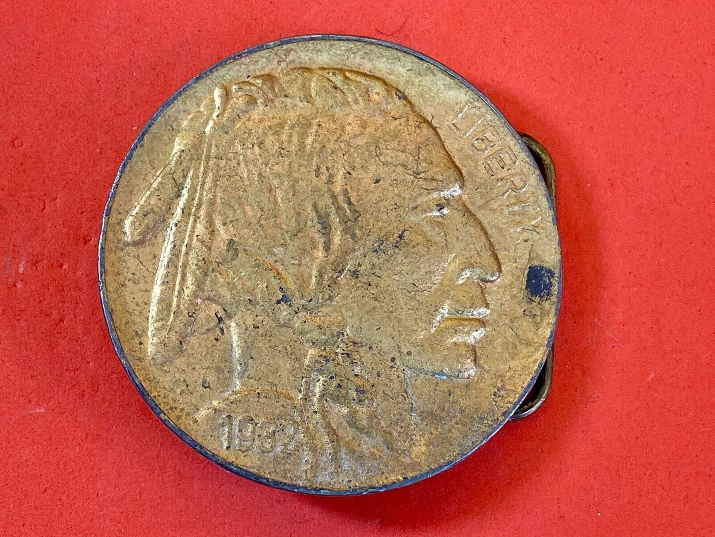 1976 Large Indian Head Penny Belt Buckle - Buffalo - Coin - Cent - Feather