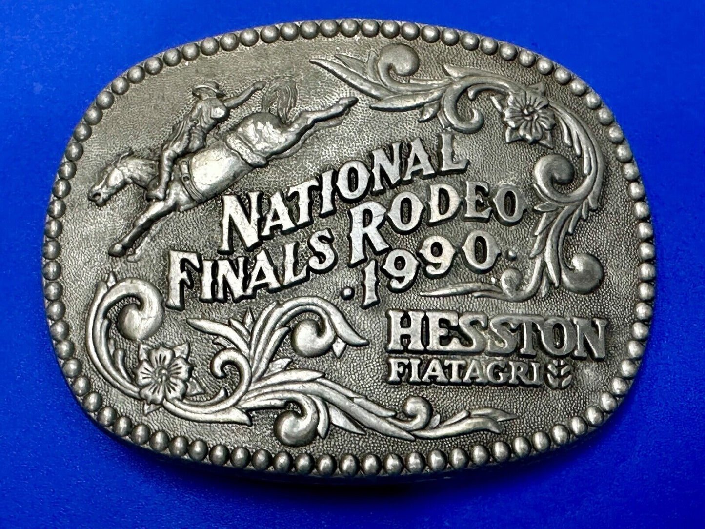 1990 ADM NATIONAL FINALS RODEO ADULT SIZE NFR NOS WESTERN COWBOY BELT BUCKLE