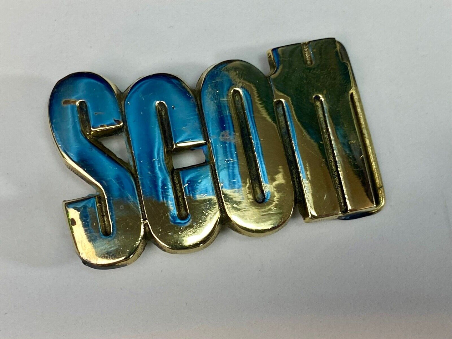 Vintage 70'S Baron Buckle Co Scott Cut-Out Name Belt Buckle - Solid Brass