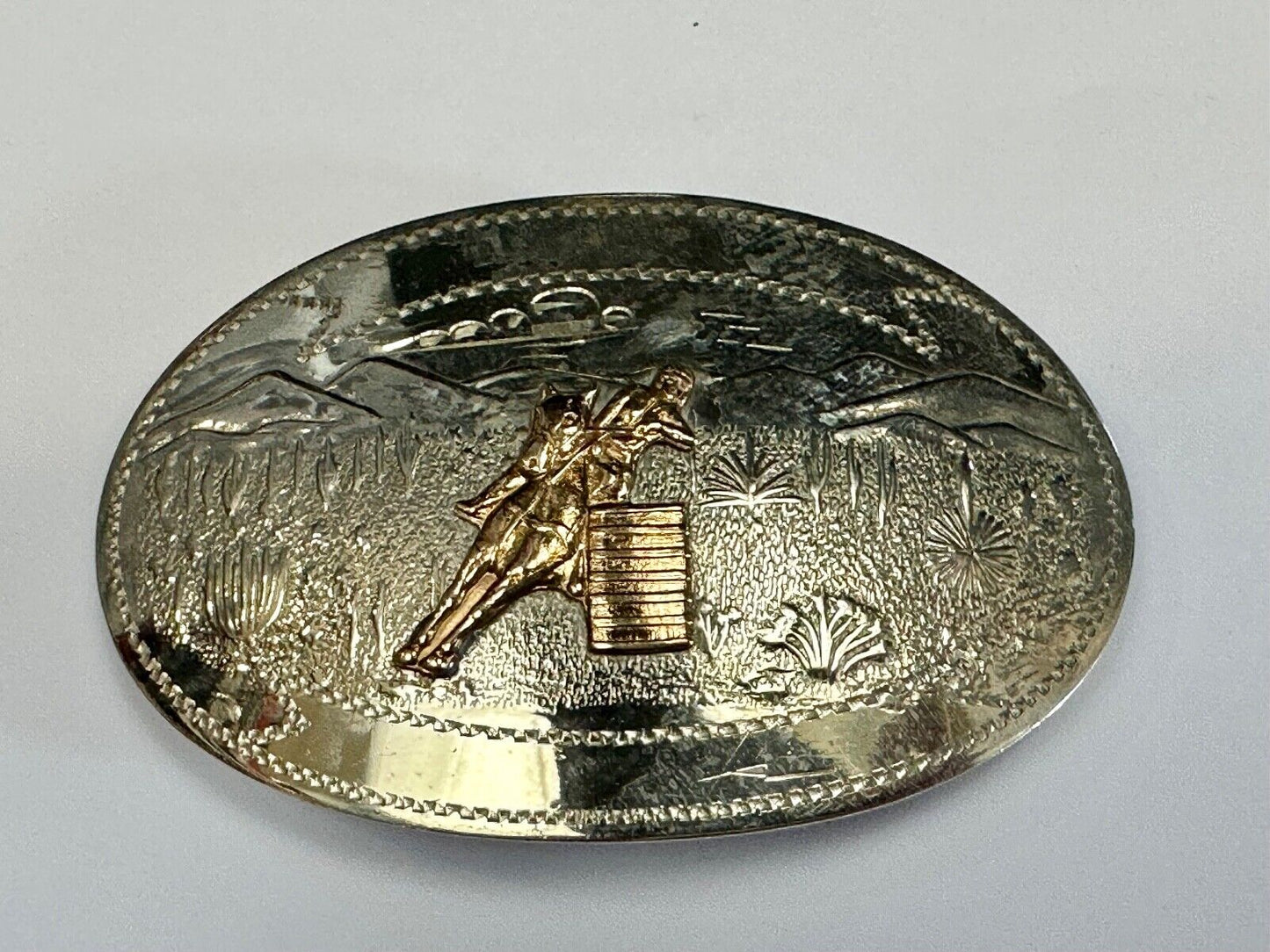 Vintage COMSTOCK CUTTING HORSE Hand Engraved German Silver Belt Buckle