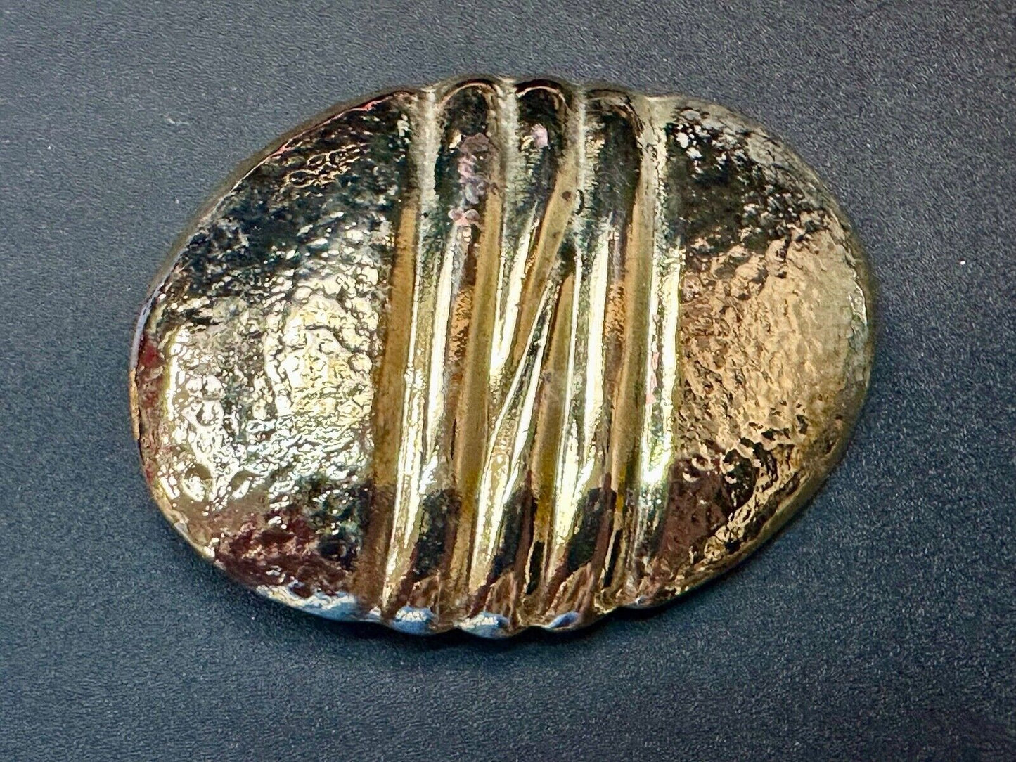 Vintage Chunky Gold Tone Raised belt buckle Scarf Slide Holder marked A