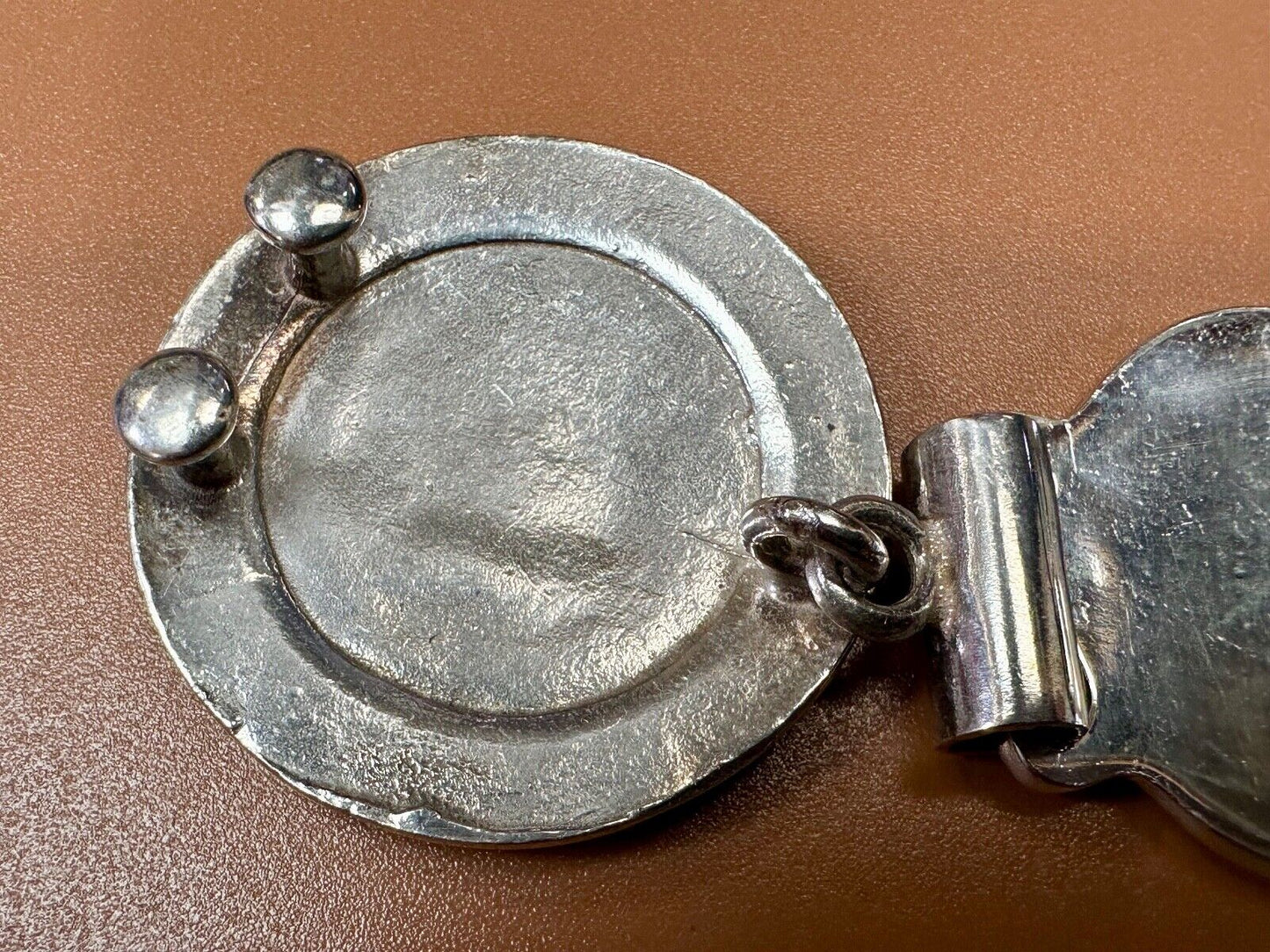 Antique 900 Silver three piece 5" wide southwest concho pattern belt buckle