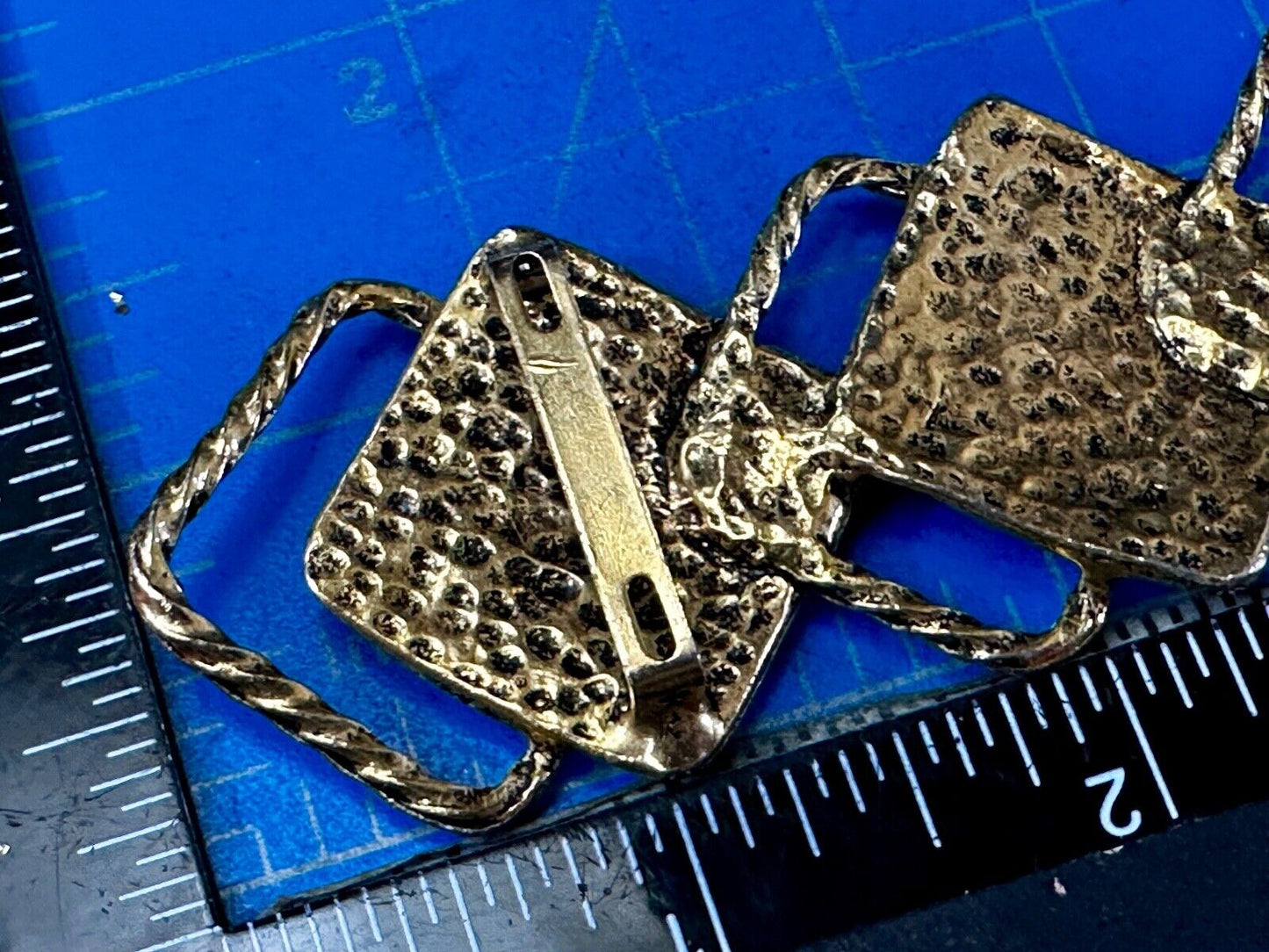 Three Diamond Shape Cutout Hippy Large Gold Tone Vintage Belt Slide Buckle