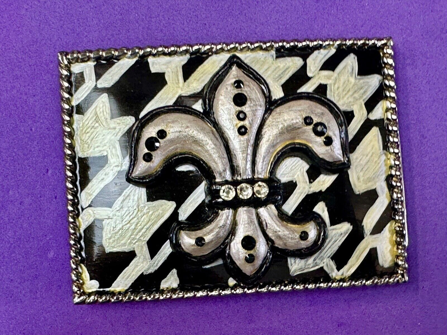 Artisan Whimmg Couture Saints Symbol Fleur de lis Belt Buckle rhinestone accents