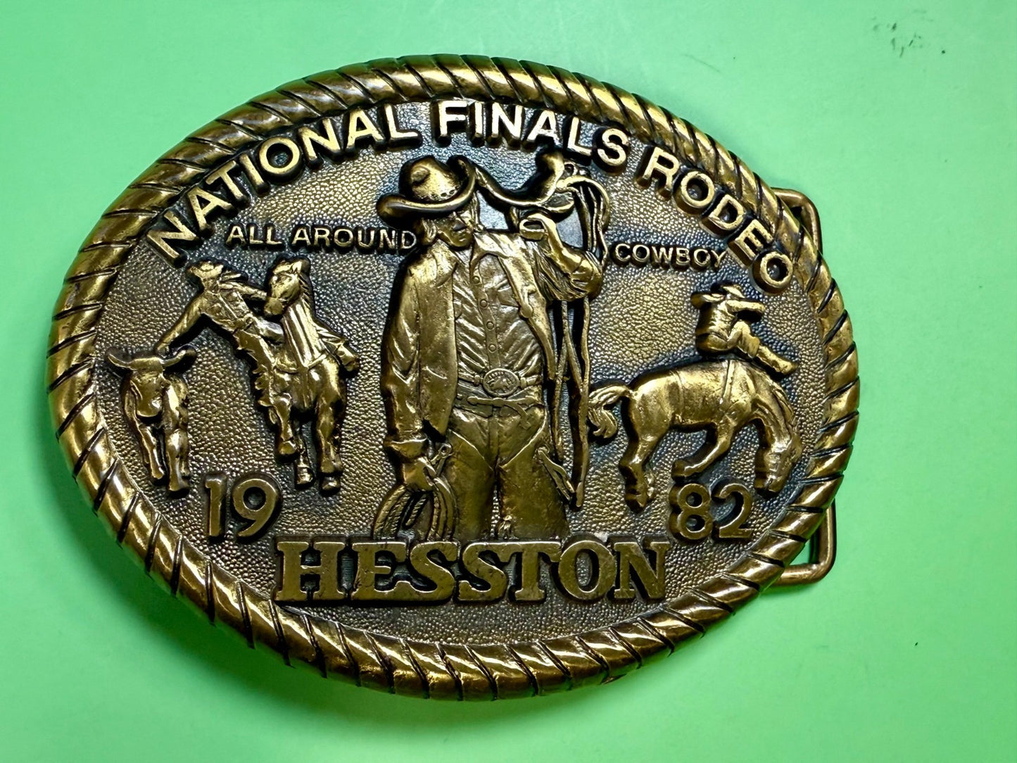 1982 Hesston NFR National Finals Rodeo All Around Cowboy Vintage Belt Buckle
