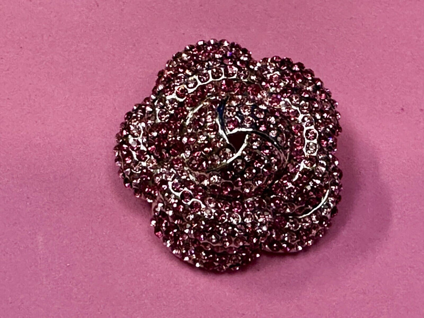 Beautiful Flower Blossom Red Rhinestone Covered Silver Tone Brooch Pin by Y&J