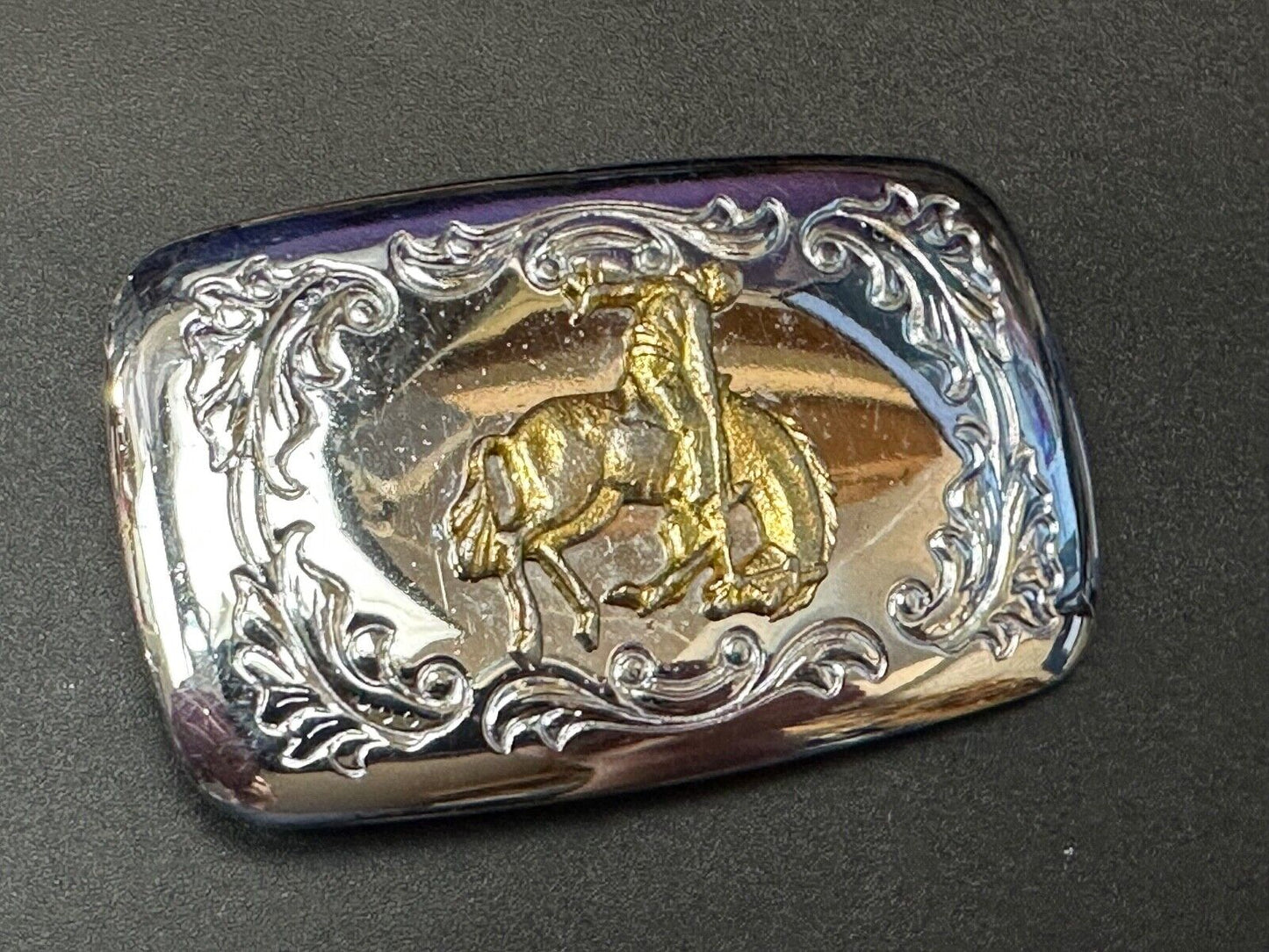 Vintage END of the trail Horse Cowboy hat off Vintage two tone belt buckle