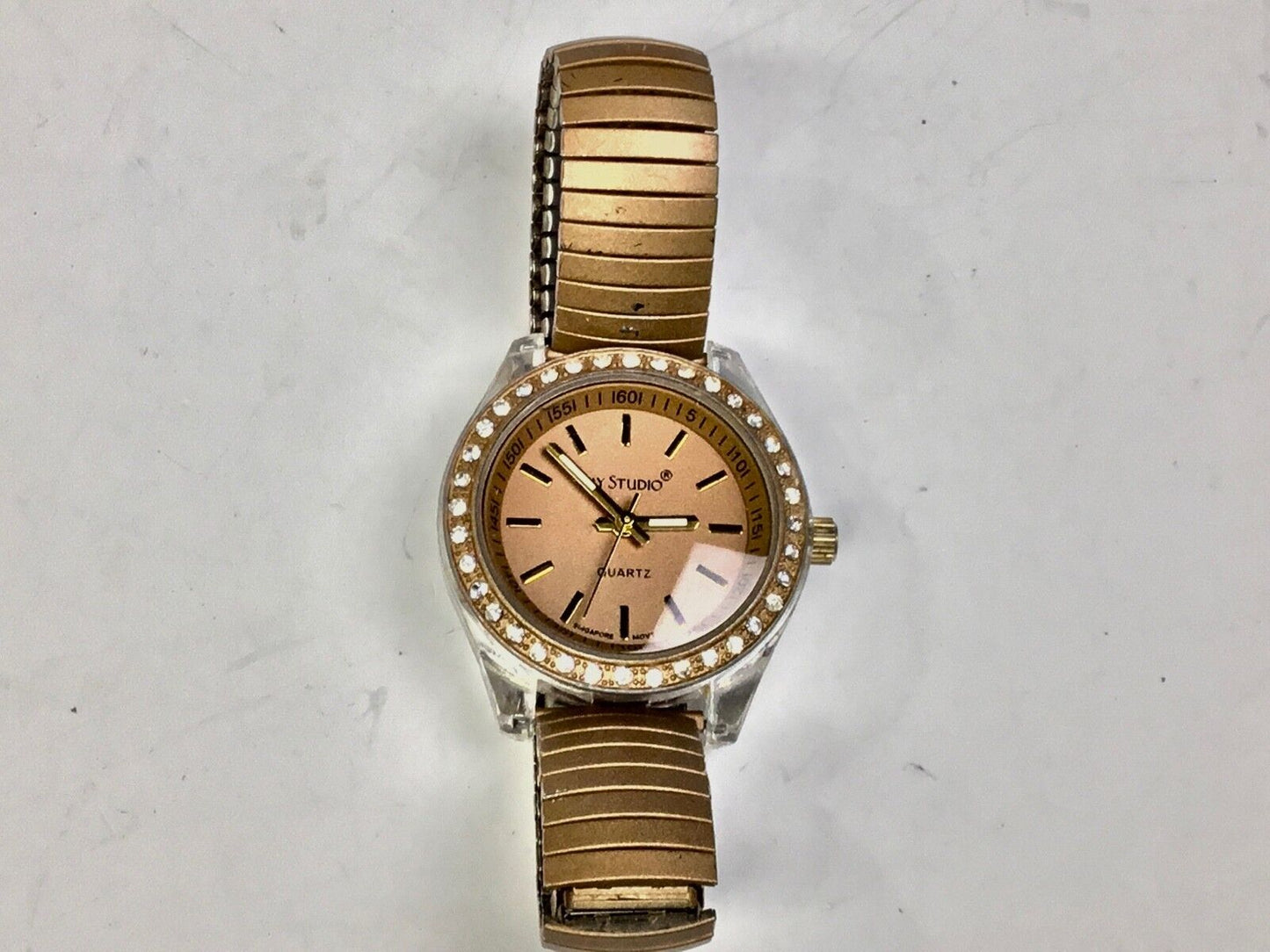 Bay Studio Ladies Silver Clear Acrylic Brown Bronze Rhinestone watch