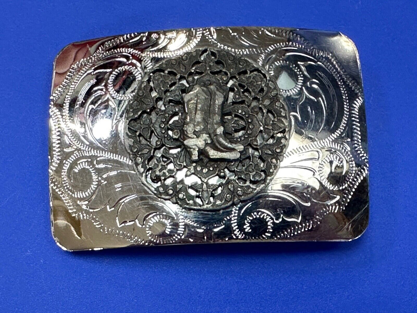 Vintage Cowboy Boots western flower swirl design belt buckle