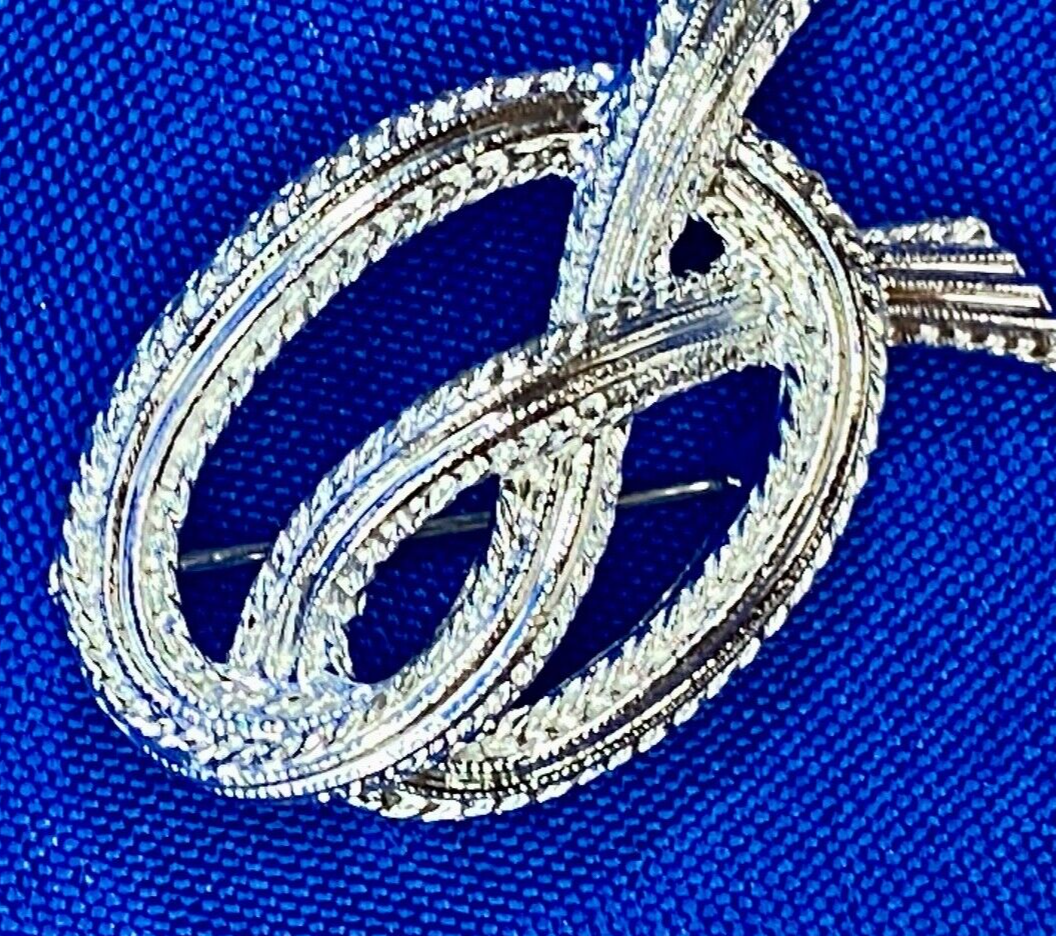 Vintage Emmons Knotted Bow Silver Tone Retro Costume Jewelry Brooch Pin