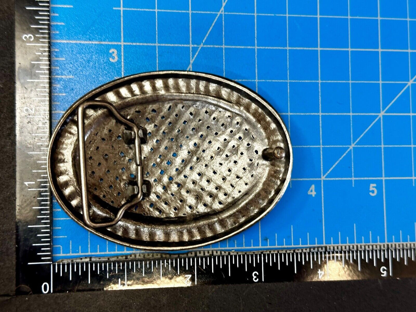 Basket Weave Design Rhinestone Border Vintage Metal Oval Belt Buckle