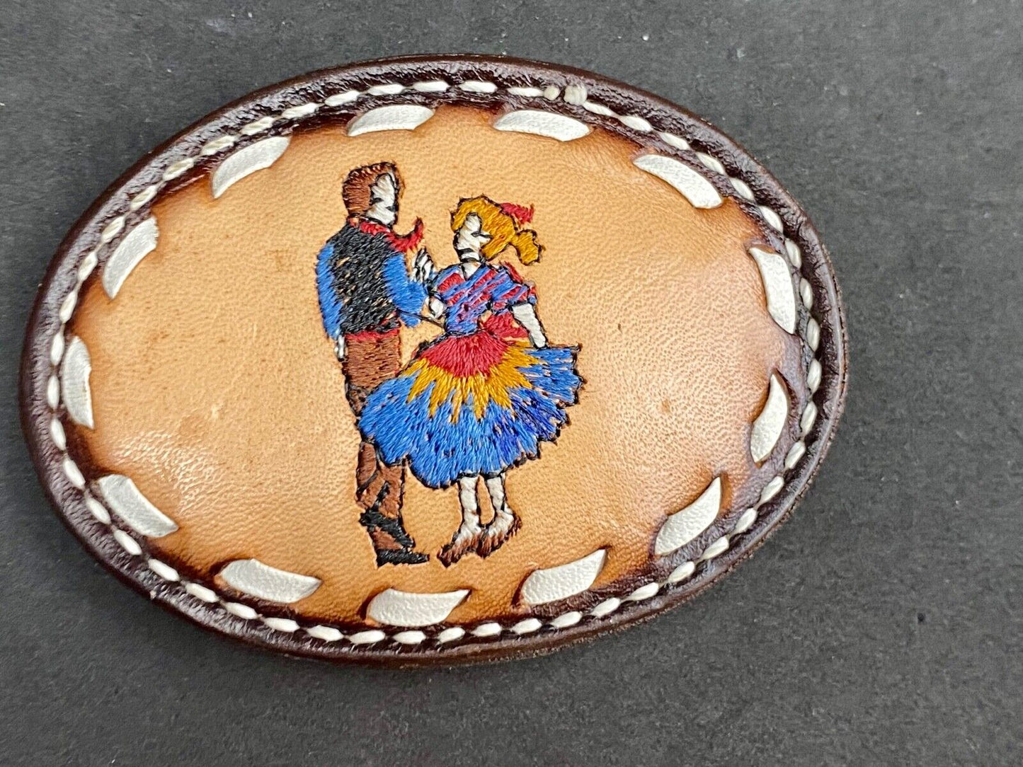 Vintage Cardat leather belt buckle with Country and Western Couple Dancing