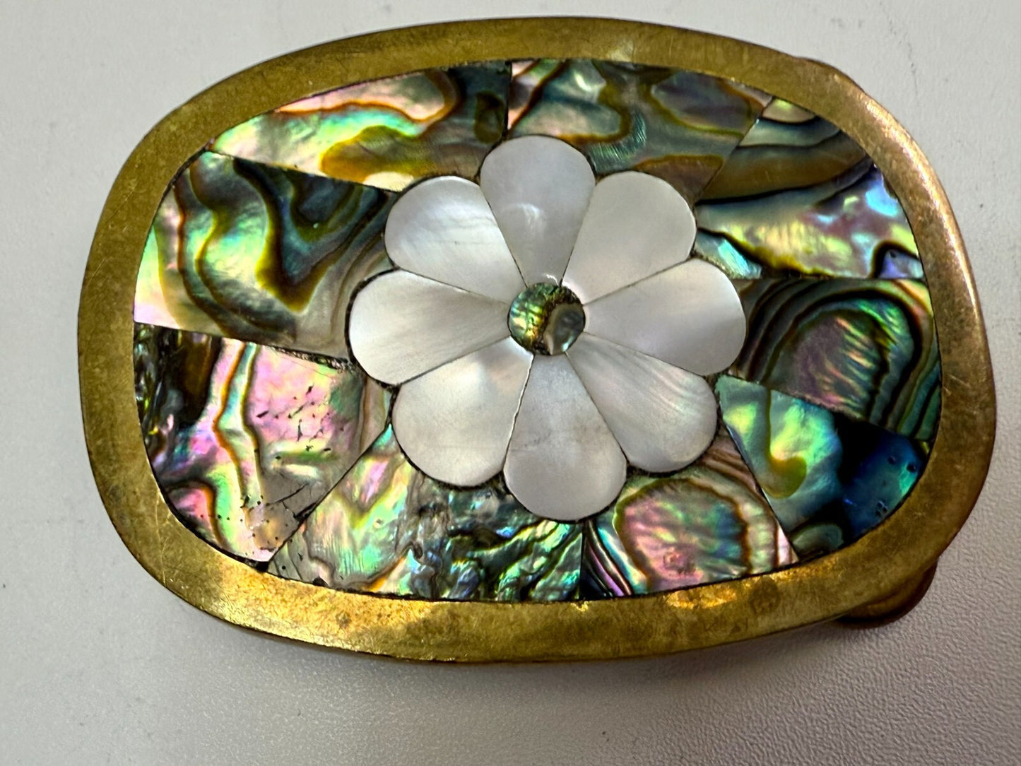 Beautiful Flower - Inlay Inlaid Mother Of Pearl And Abalone Shell Belt Buckle