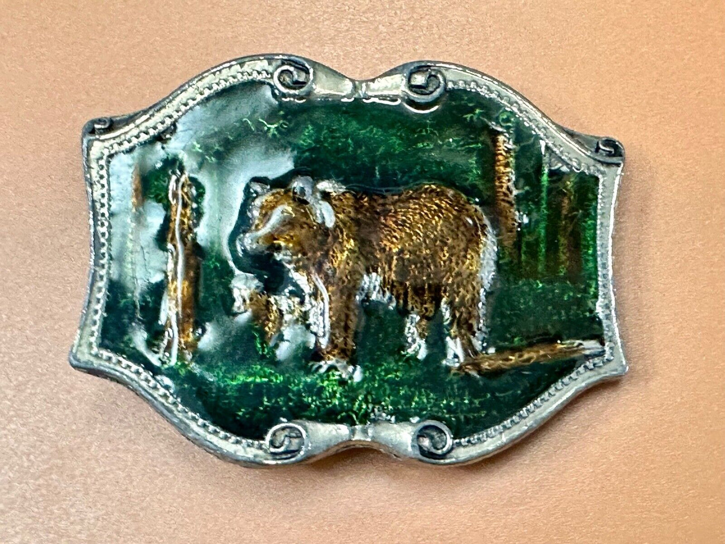 Bear & Cub in Nature Vintage Tiffany Studio New York belt buckle