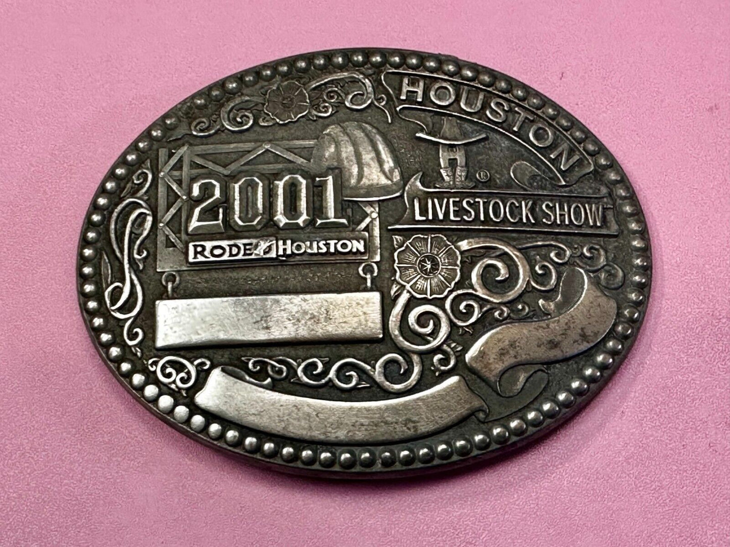 2001 Houston Rodeo & Livestock Show Texas Blank Trophy Ribbon Belt Buckle