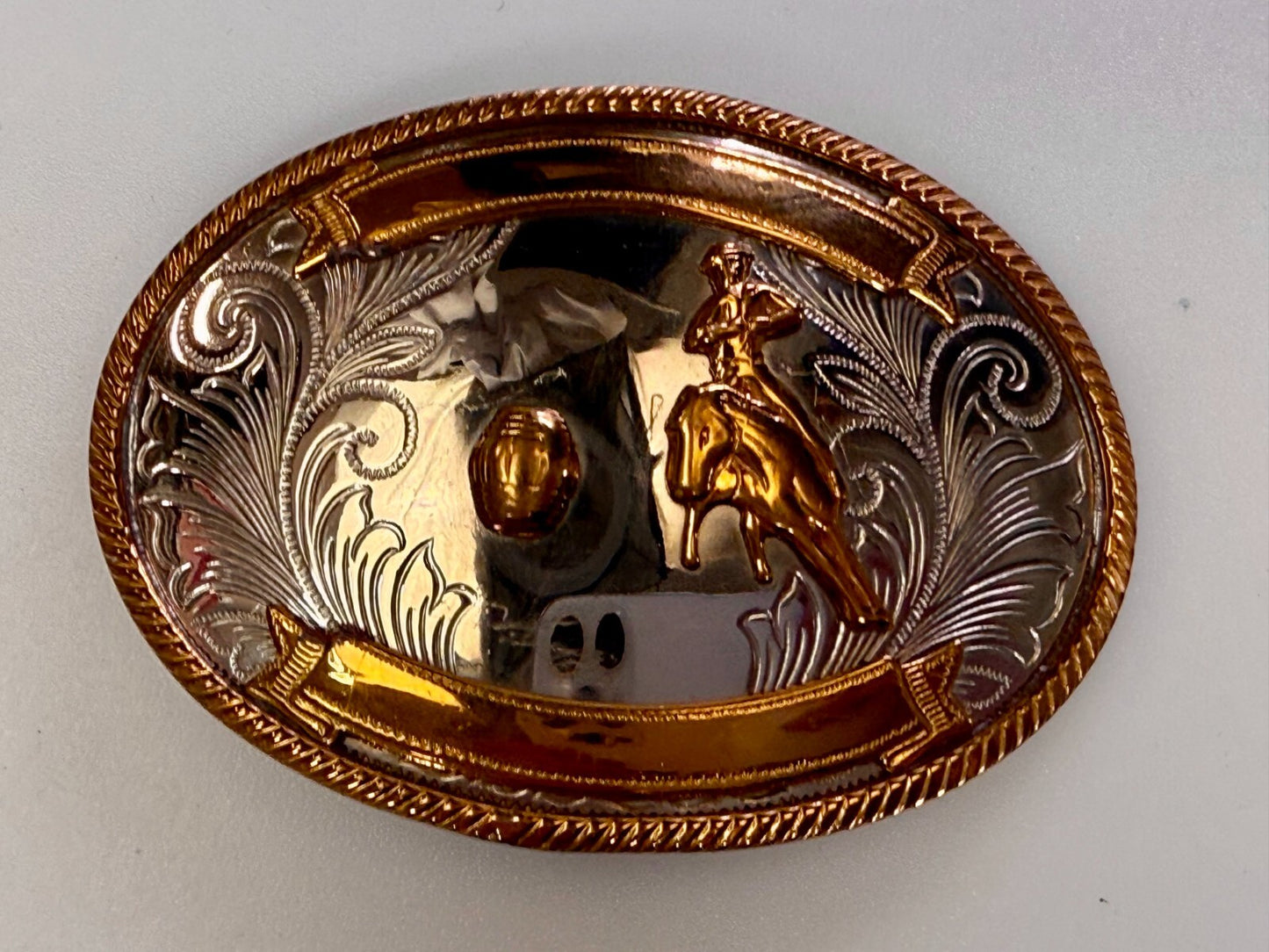 Vintage Barrel Racing Trophy Award Blank Ribbon Vtg. German Silver Belt Buckle