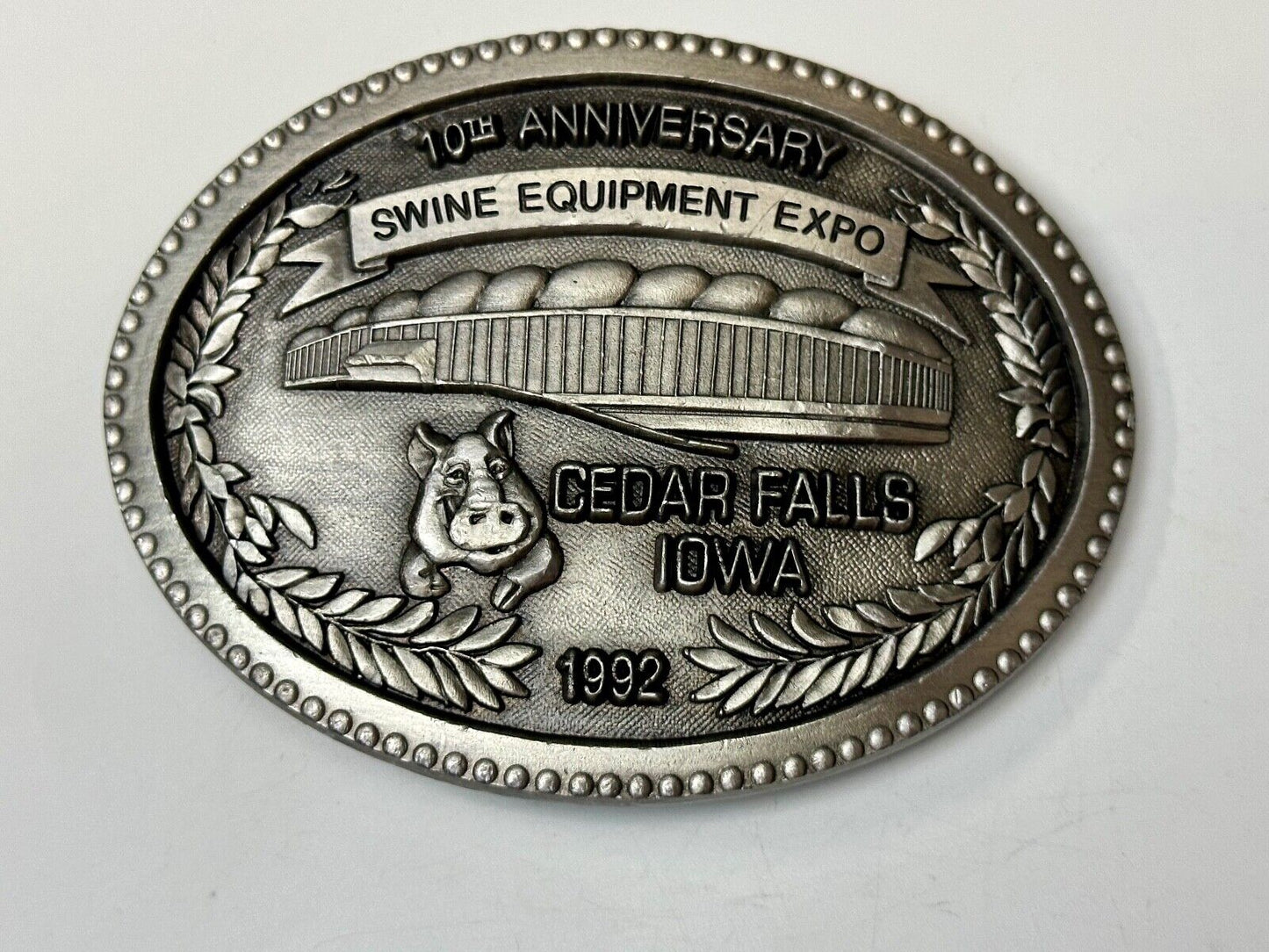 Swine Equipment Expo 10th Anniversary Cedar Falls IA 1992 Vintage Belt Buckle