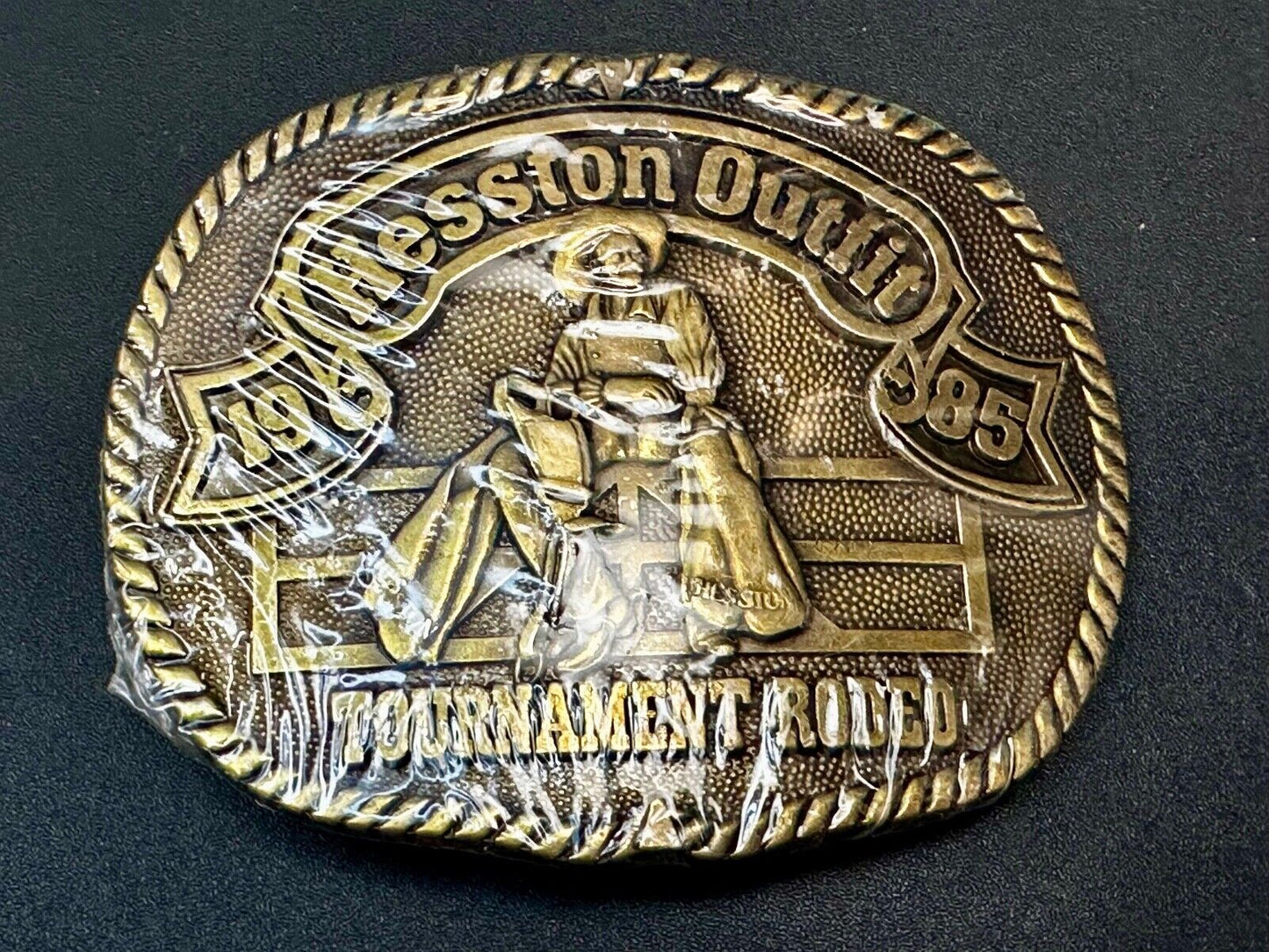 1985 Hesston Outlet Tournament RODEO NFR Vintage Commemorative NOS Belt Buckle