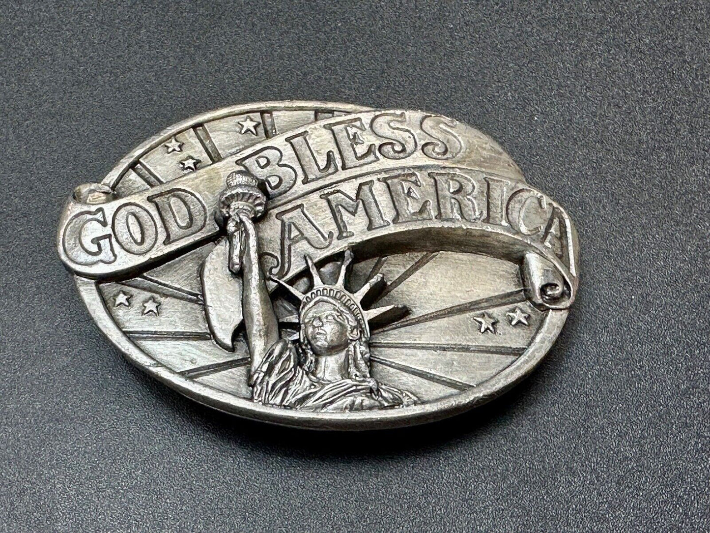 Vintage 1986 god bless America statue of lady liberty American Pride belt buckle