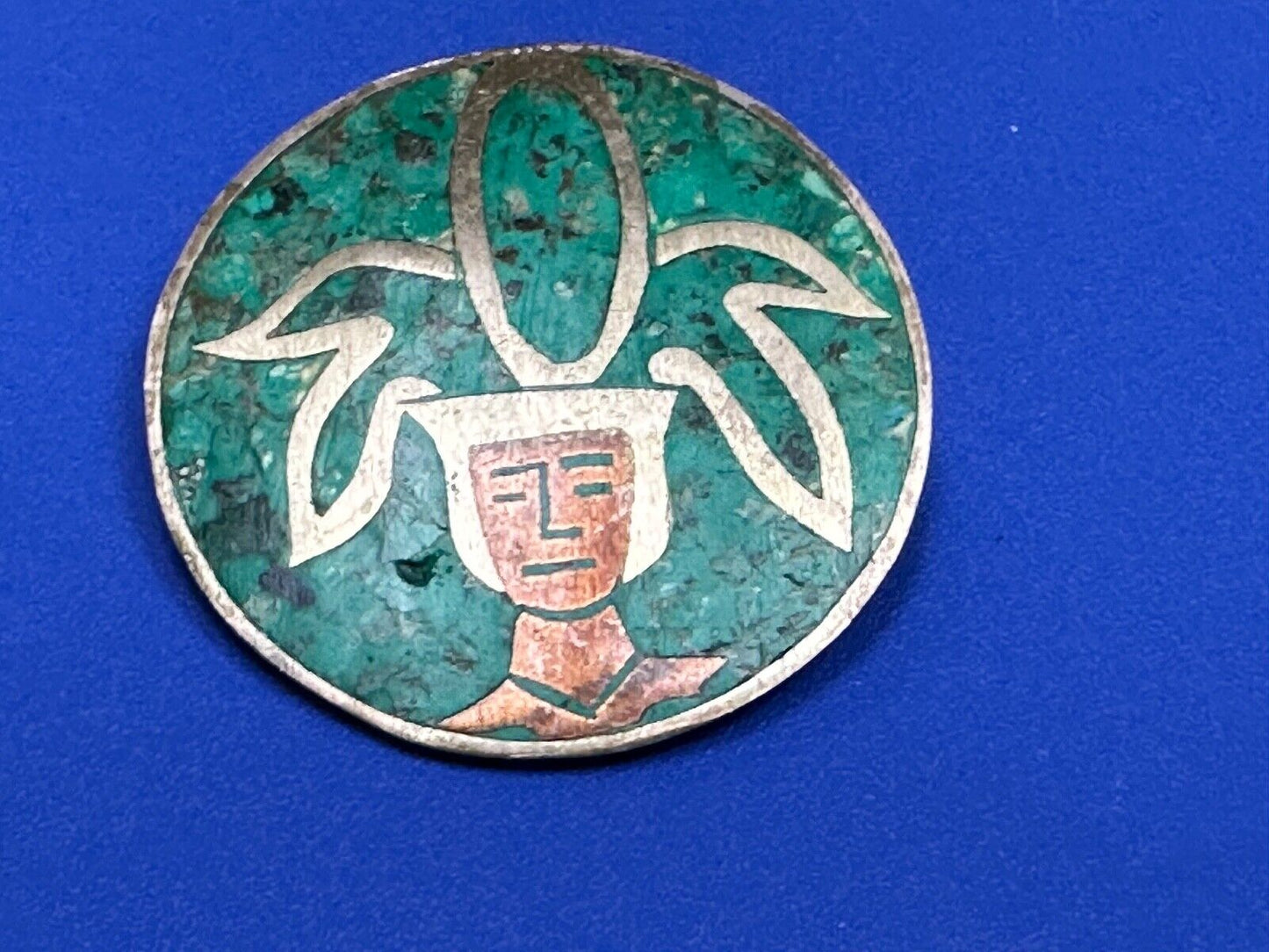 Beautiful Inlaid Person Figure Face sterling silver brooch - CPR Mexico 925