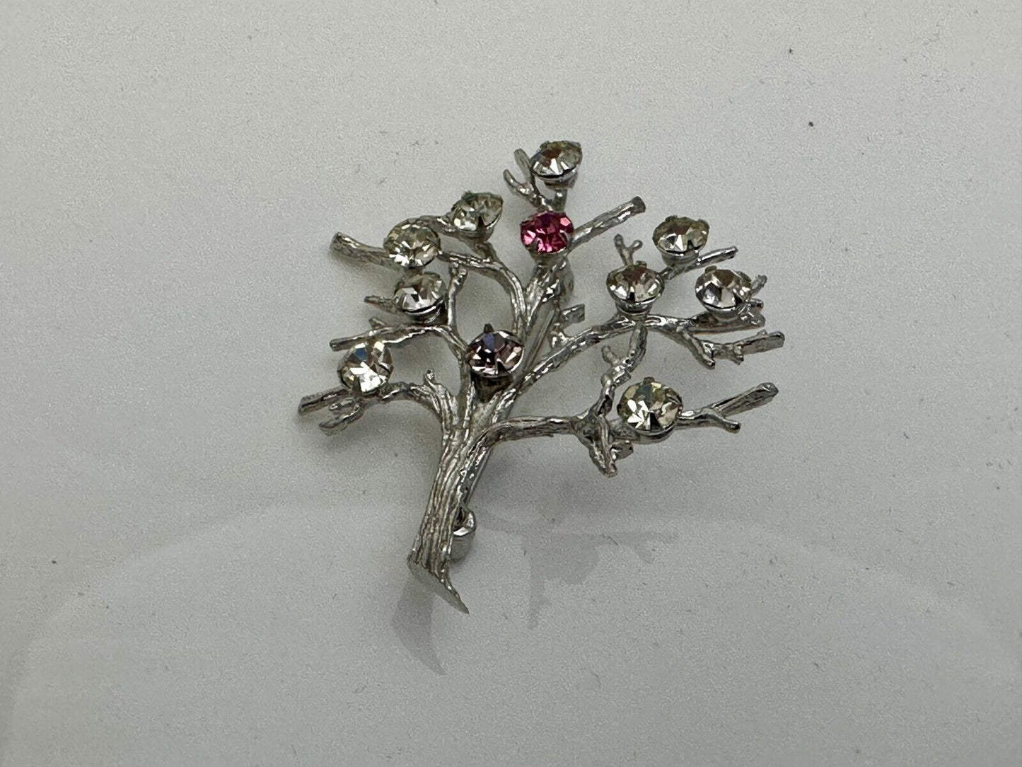 Tree Of Life Rhinestone Accented Vtg. 925 Sterling Silver Brooch - See Hallmark