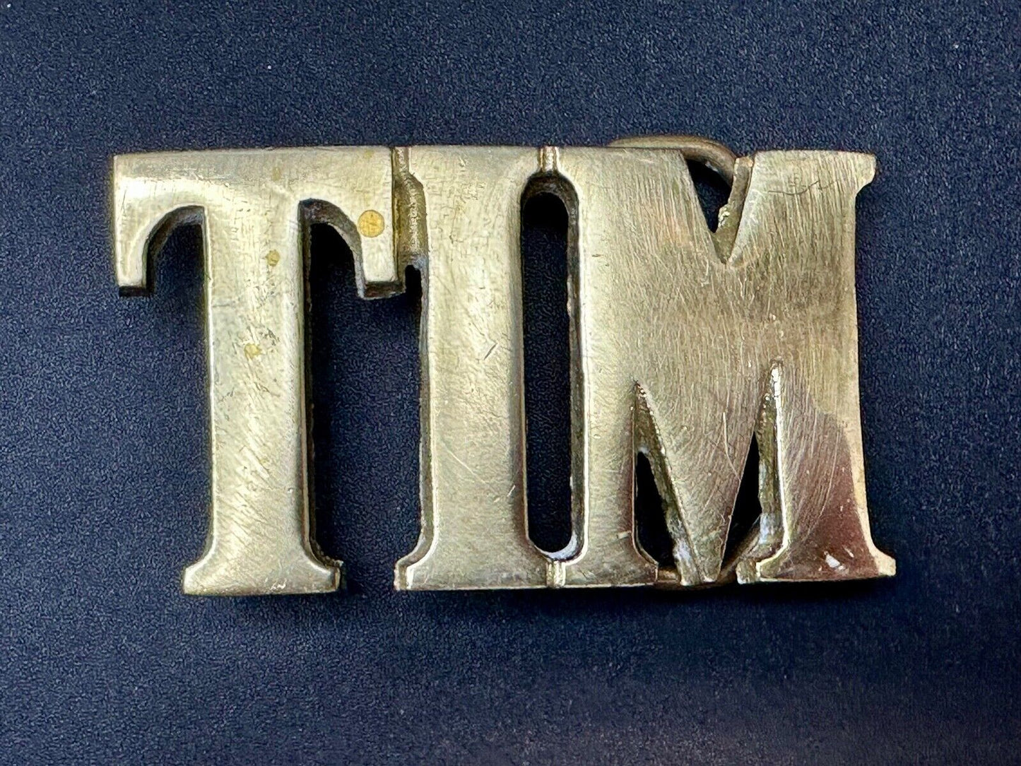 TIM Custom Name in cutout block letters solid brass belt buckle - Taiwan ROC