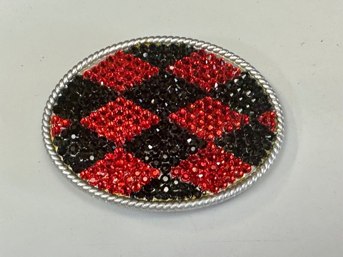 Black & Red rhinestone Checkerboard pattern covering 3.75" wide belt buckle