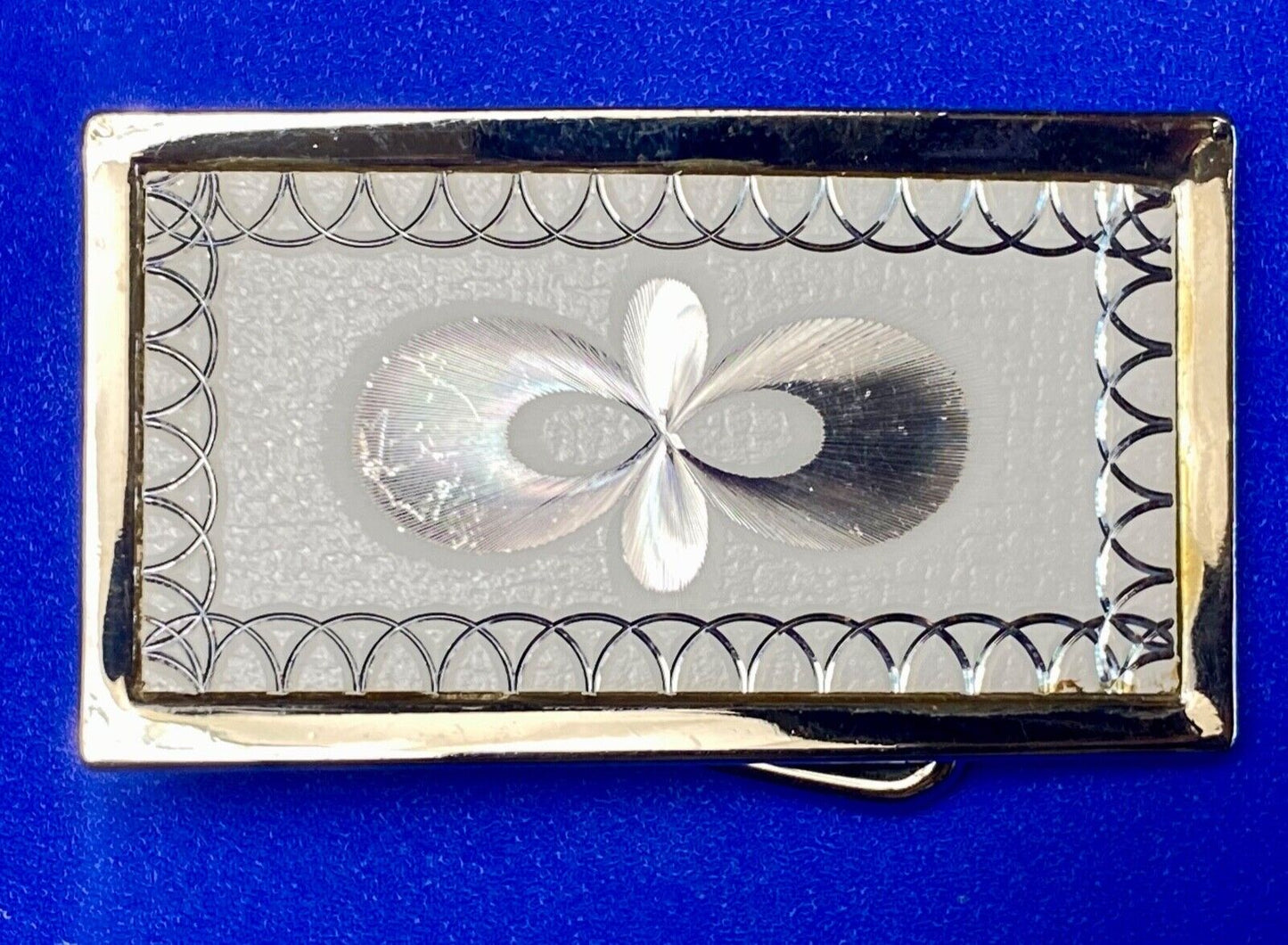 Vintage Etched silver tone rectangular belt buckle