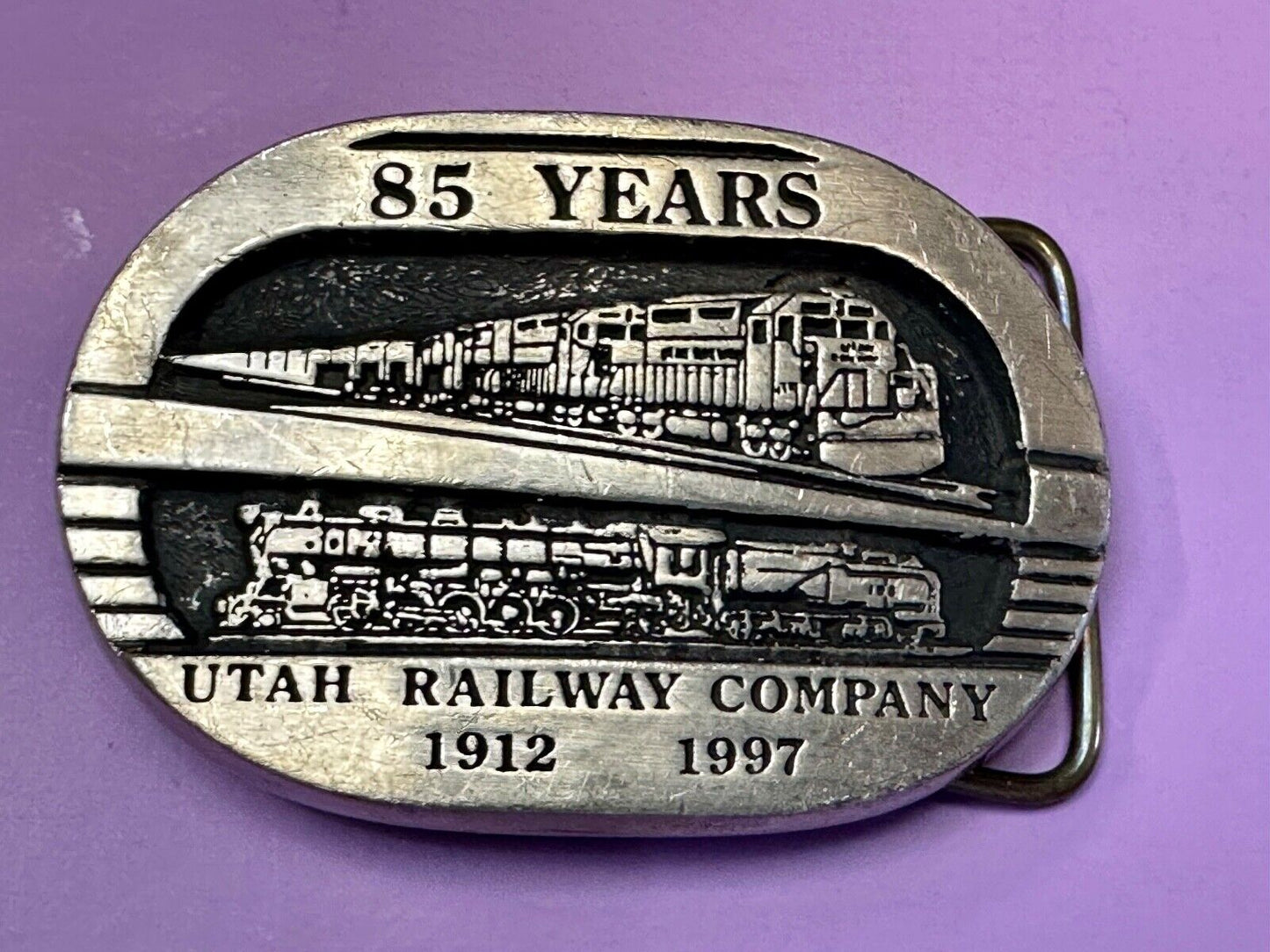 Utah Railway Co Vtg Train Railroad 85 Years - Gary Prazen Sculpture Belt Buckle