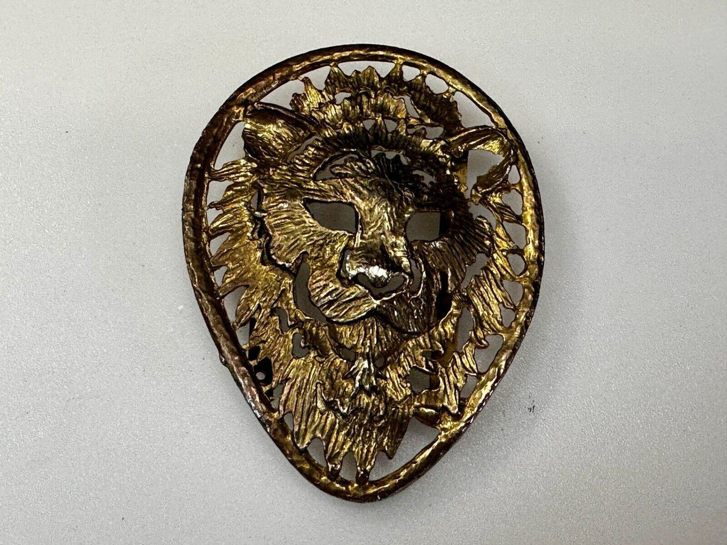Beautiful Lion Tiger Head Vtg. Figural Cutout See Through Gold Tone Belt Buckle