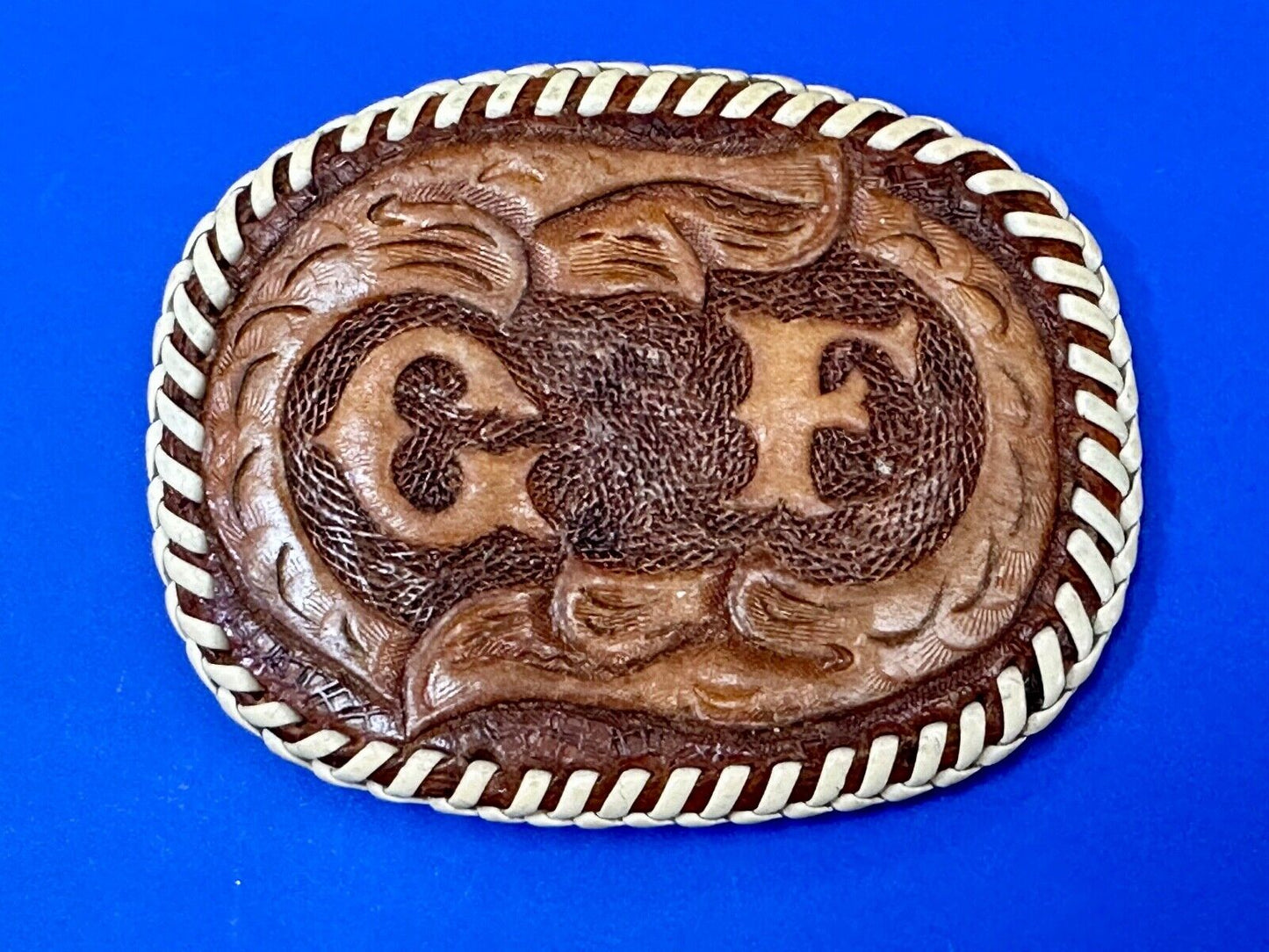 Artisan GF Initials letters Girlfriend? custom stitched leather belt buckle