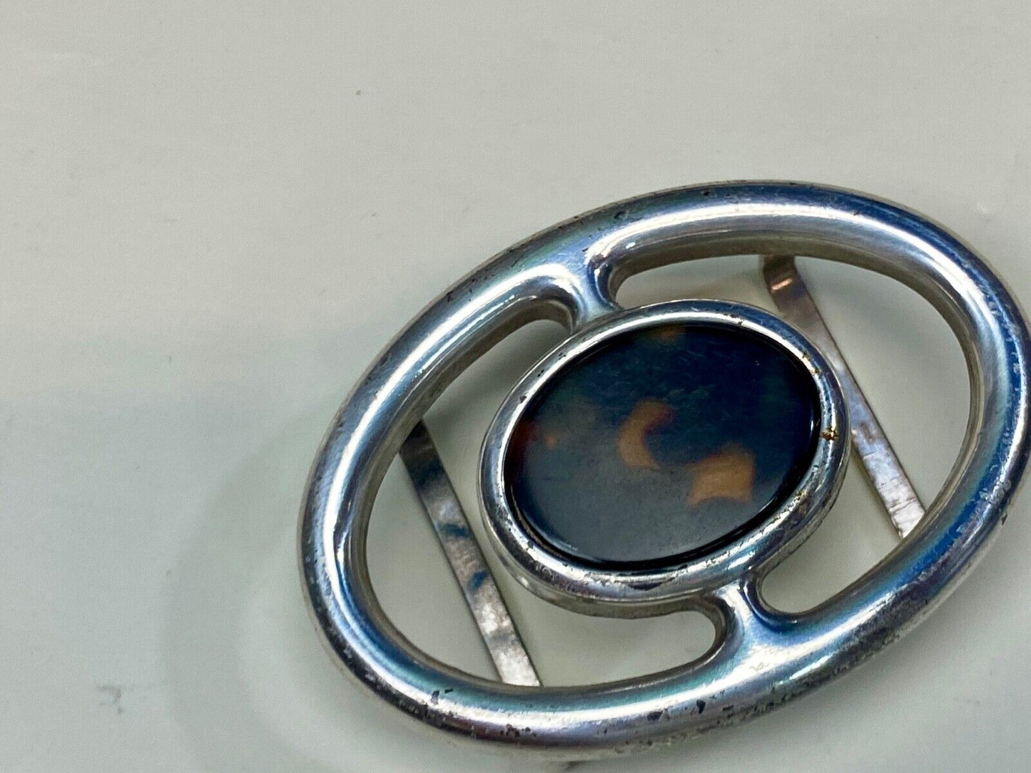 Vintage enamel? centerpiece on western silver tone see though 2.5" belt buckle