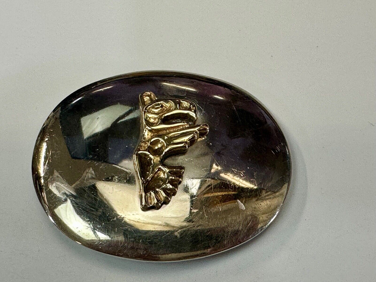 Tlingit Eagle One of a Kind German Silver & Nuragold 10K Gold Navajo belt buckle