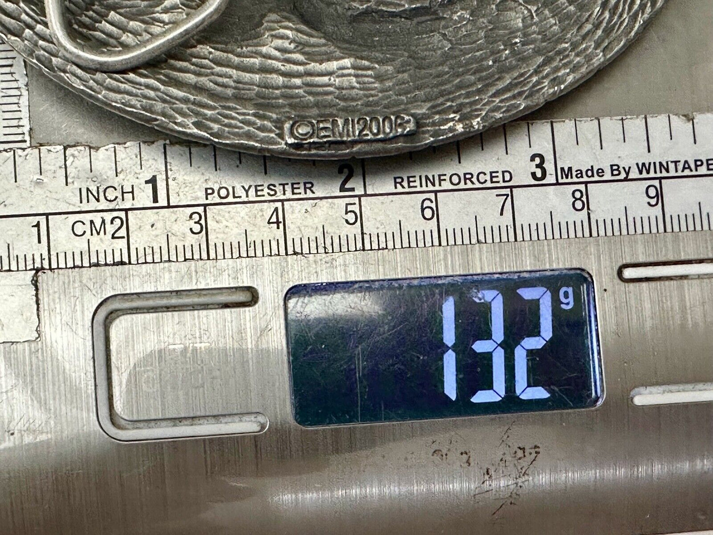 Vintage EGE '93 Rattlesnake Diamond Cut Pewter Belt Buckle Made In the USA