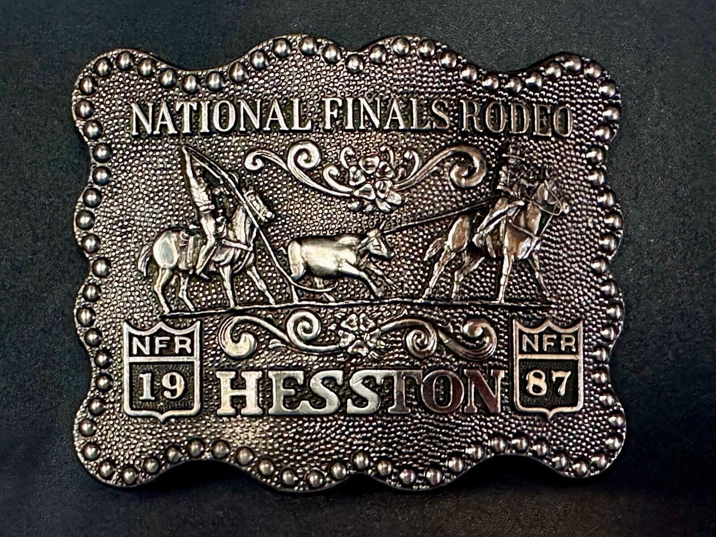 1987 ADM Hesston NFR National Finals Rodeo Cowboys Western Belt Buckle