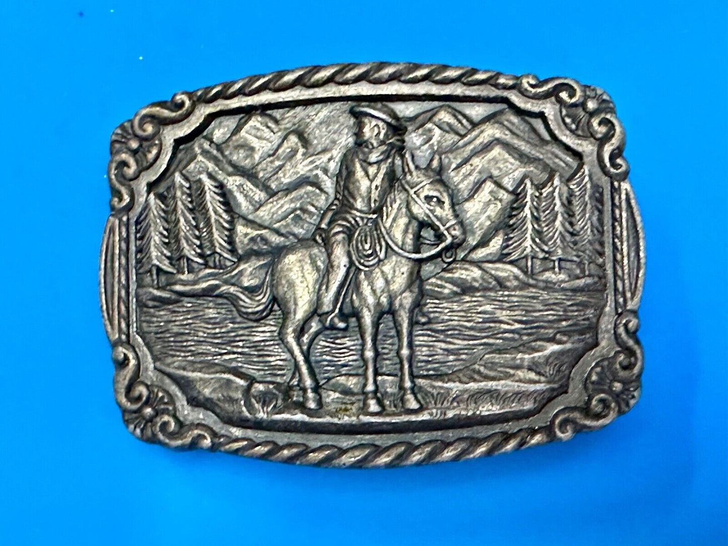 Vintage Cowboy on Horseback Dress Style Clamp down Belt Buckle