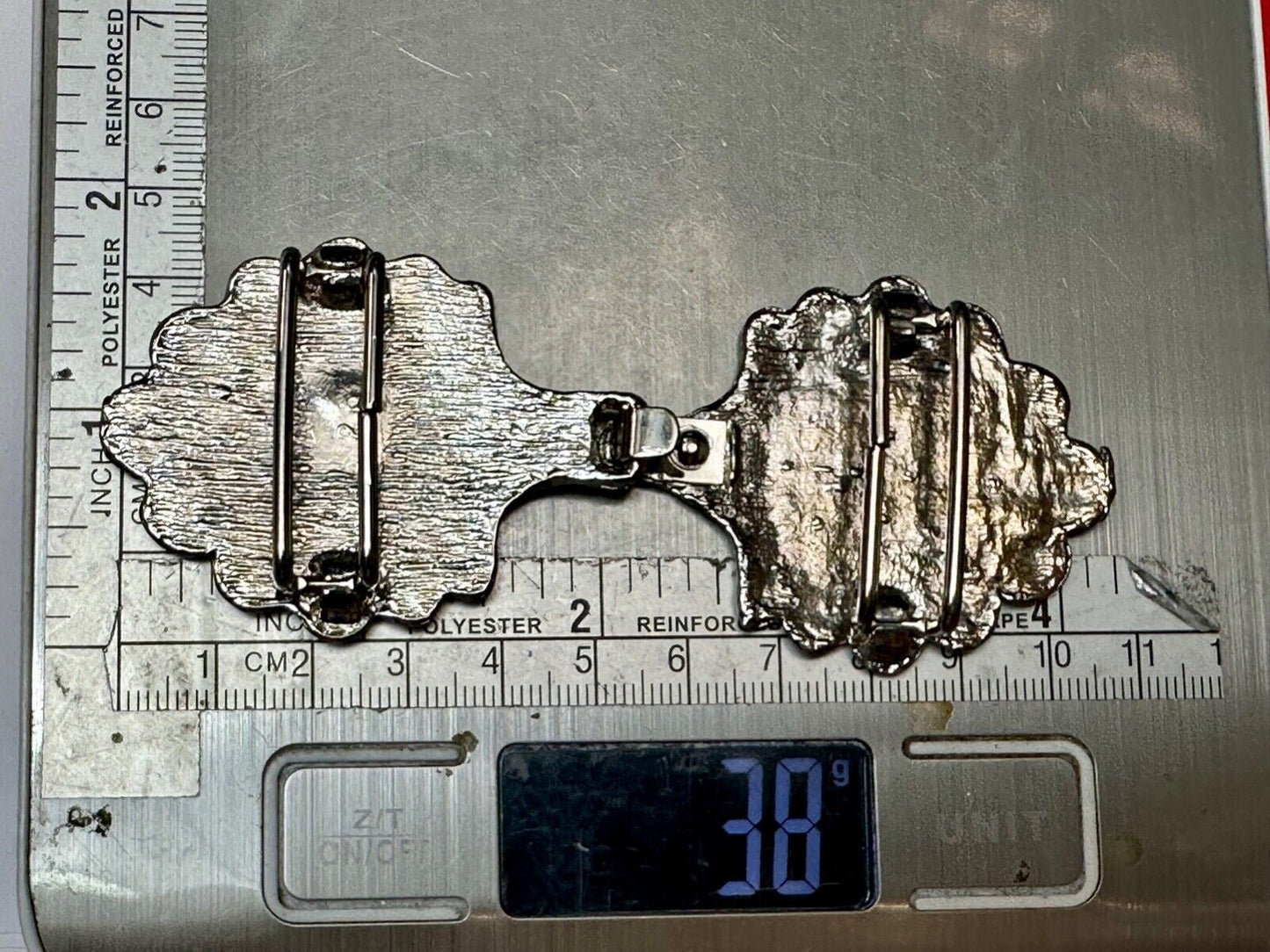 Vintage Abstract leaf shaped Two piece Interlocking silver tone belt buckle