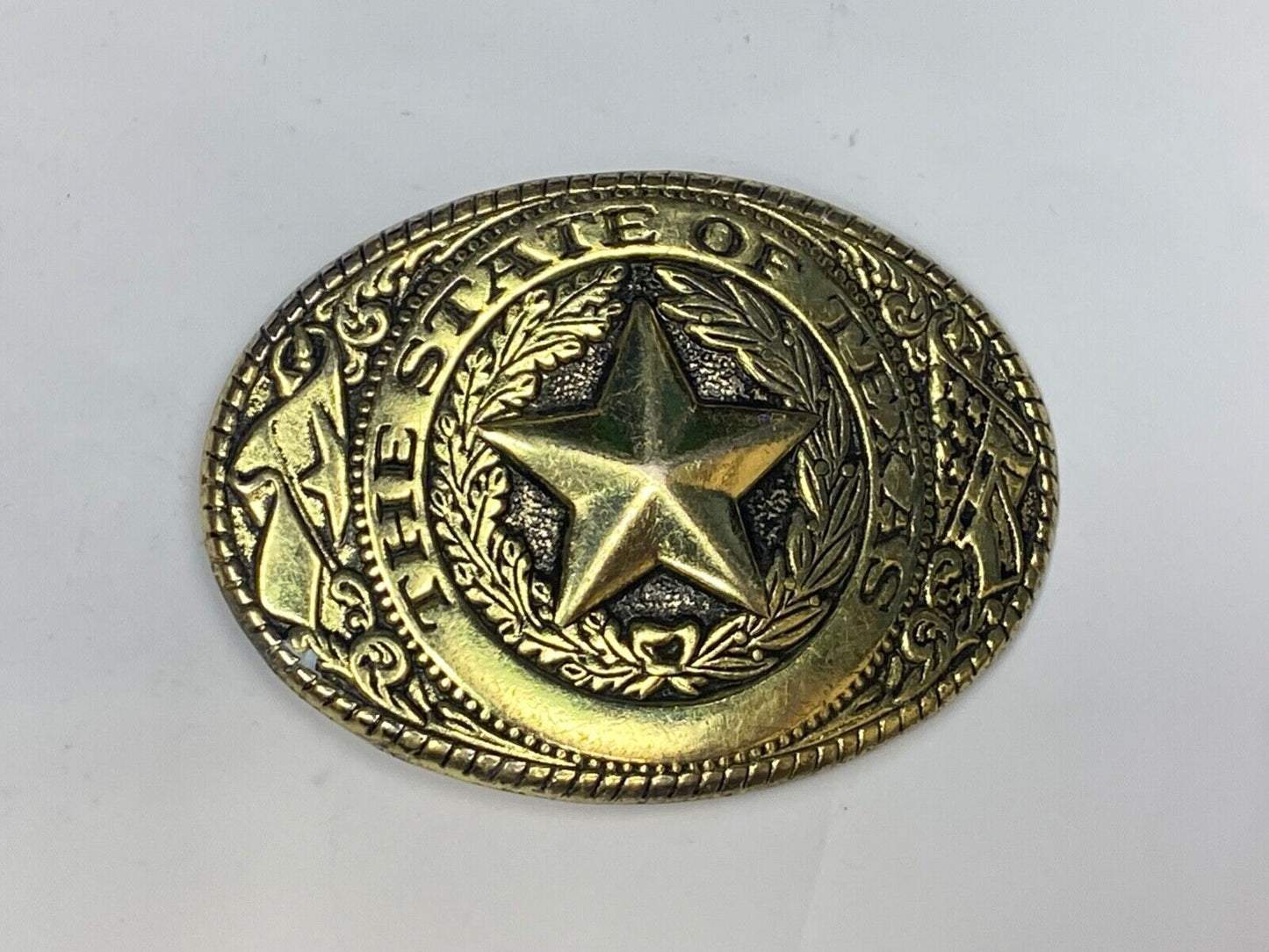 The Great State Of Texas - Lone Star, Flag-, USA Made Oval Western Belt Buckle